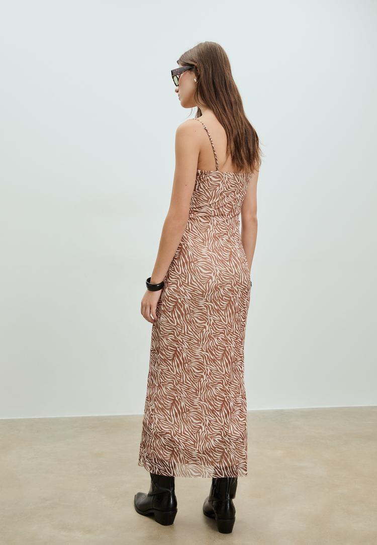 vestido midi tul estampado