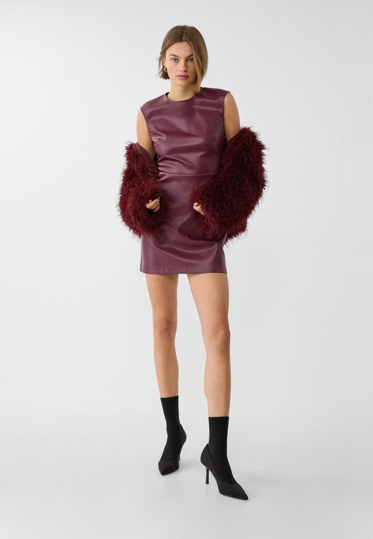 robe courte similicuir mini manches