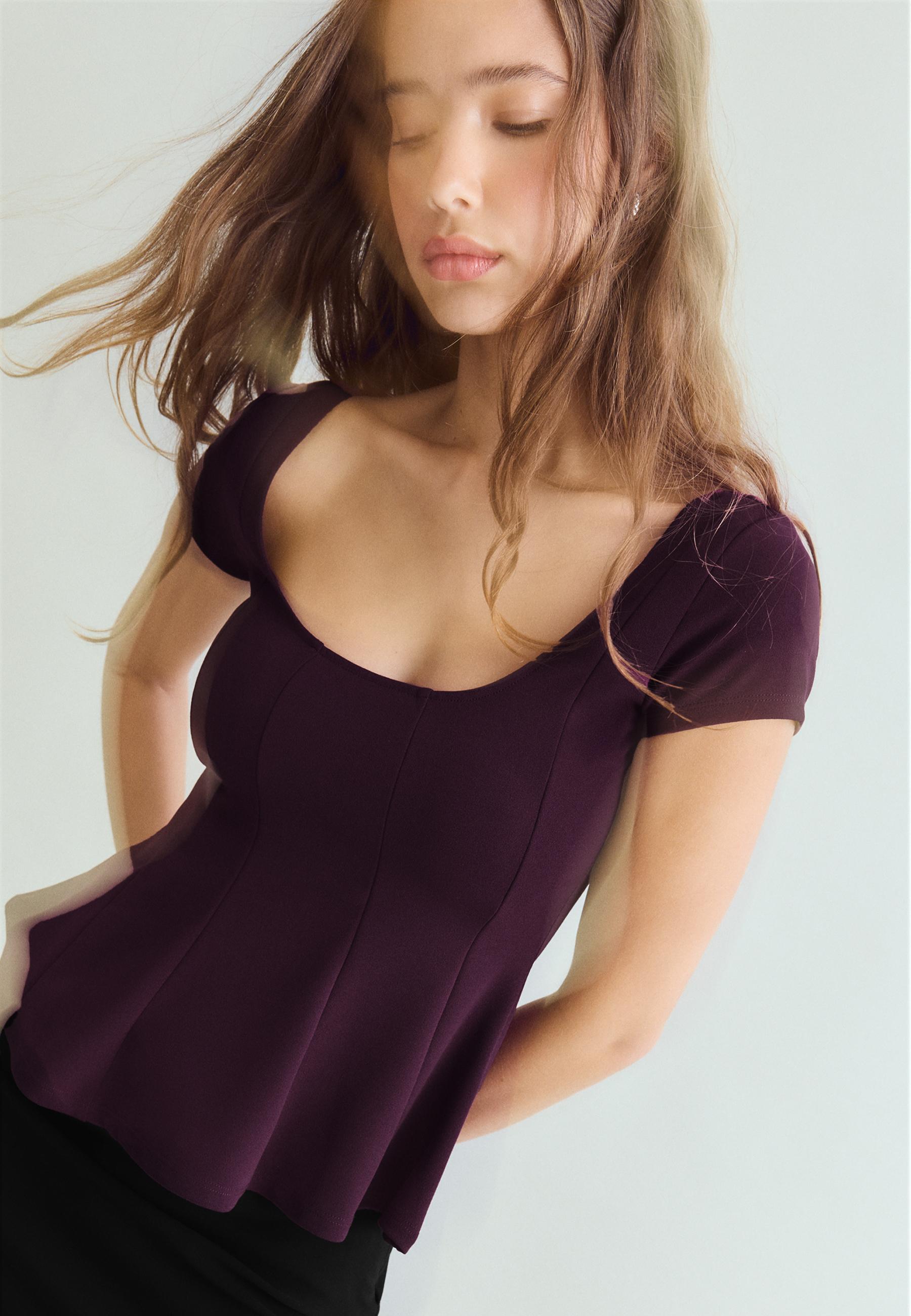 Peplum mini sleeve top — Purple