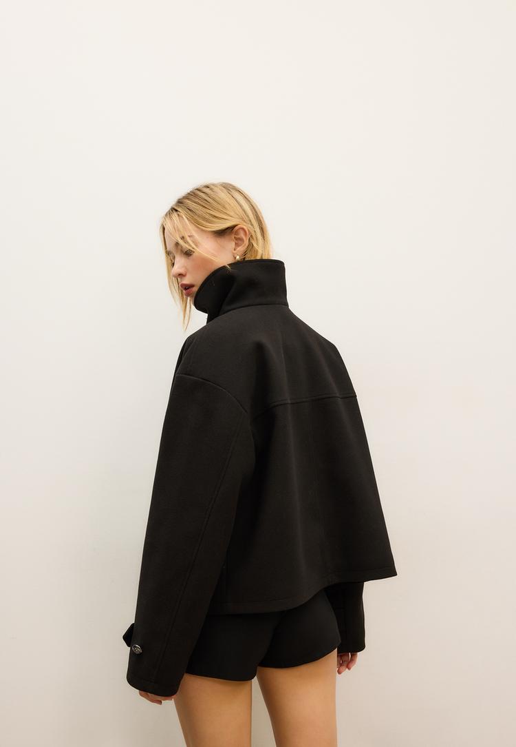 dubbelgesloten jack met opstaande kraag en zachte touch