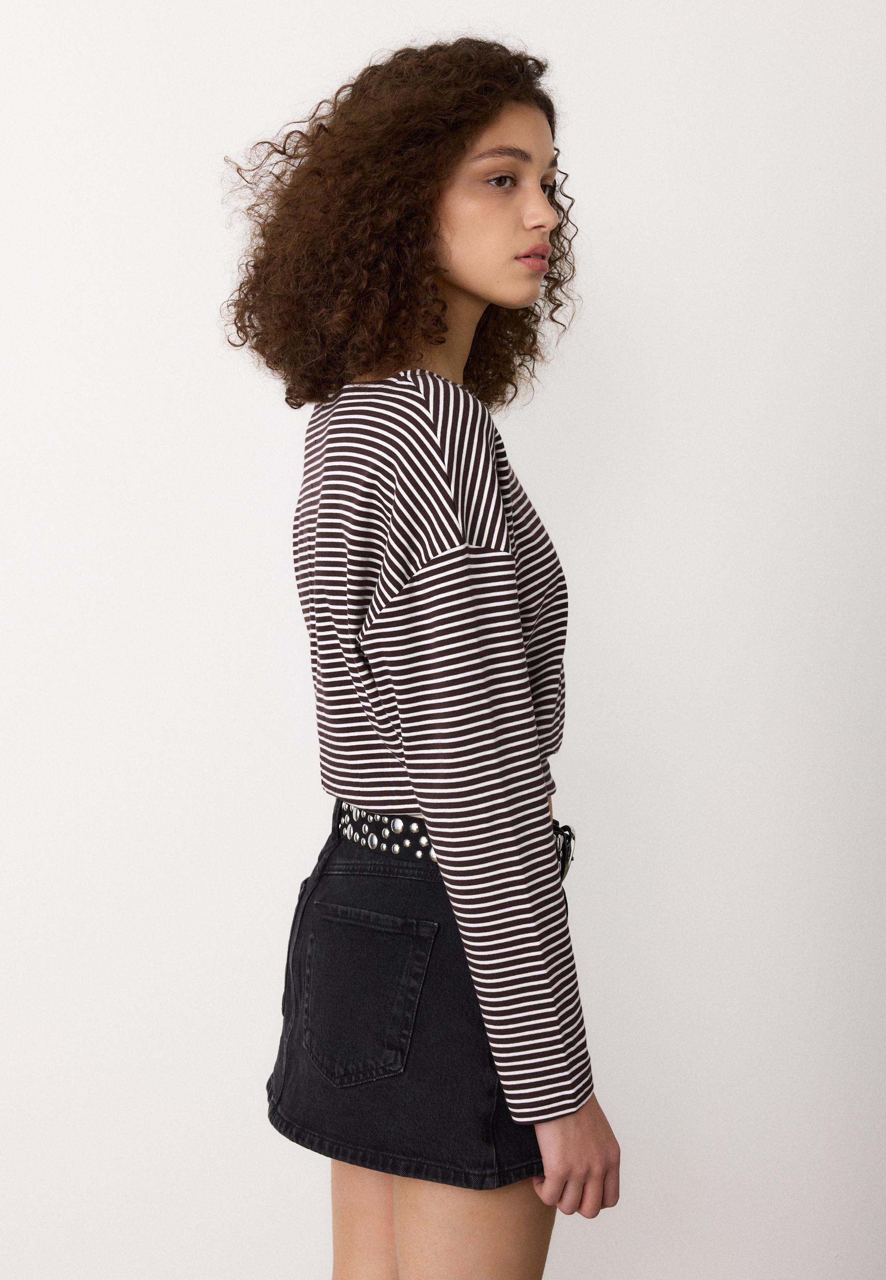 Long sleeve boat neck T-shirt with striped sash - Women's fashion