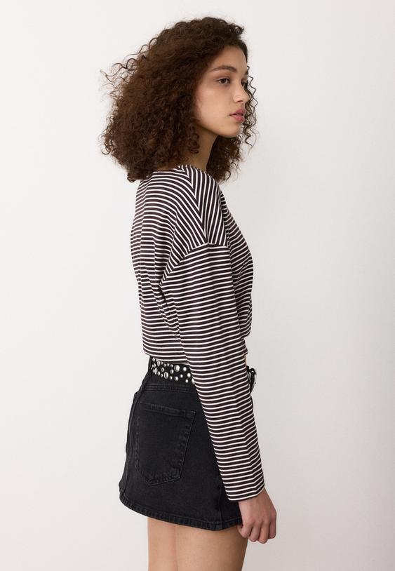 camiseta manga larga cuello barca fajin rayas