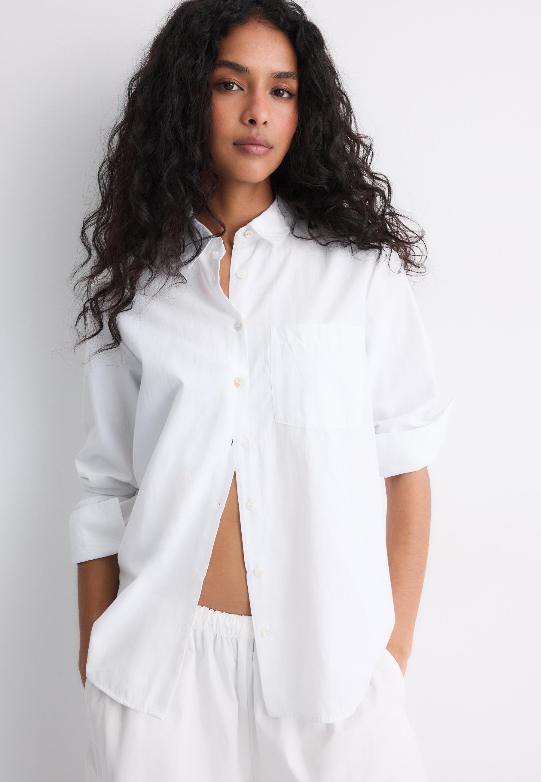 Basic poplin shirt with pocket — White