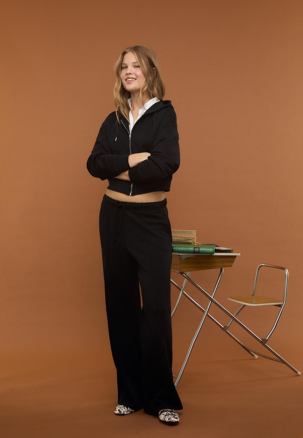 Soft-touch wide-leg trousers with seam detail
