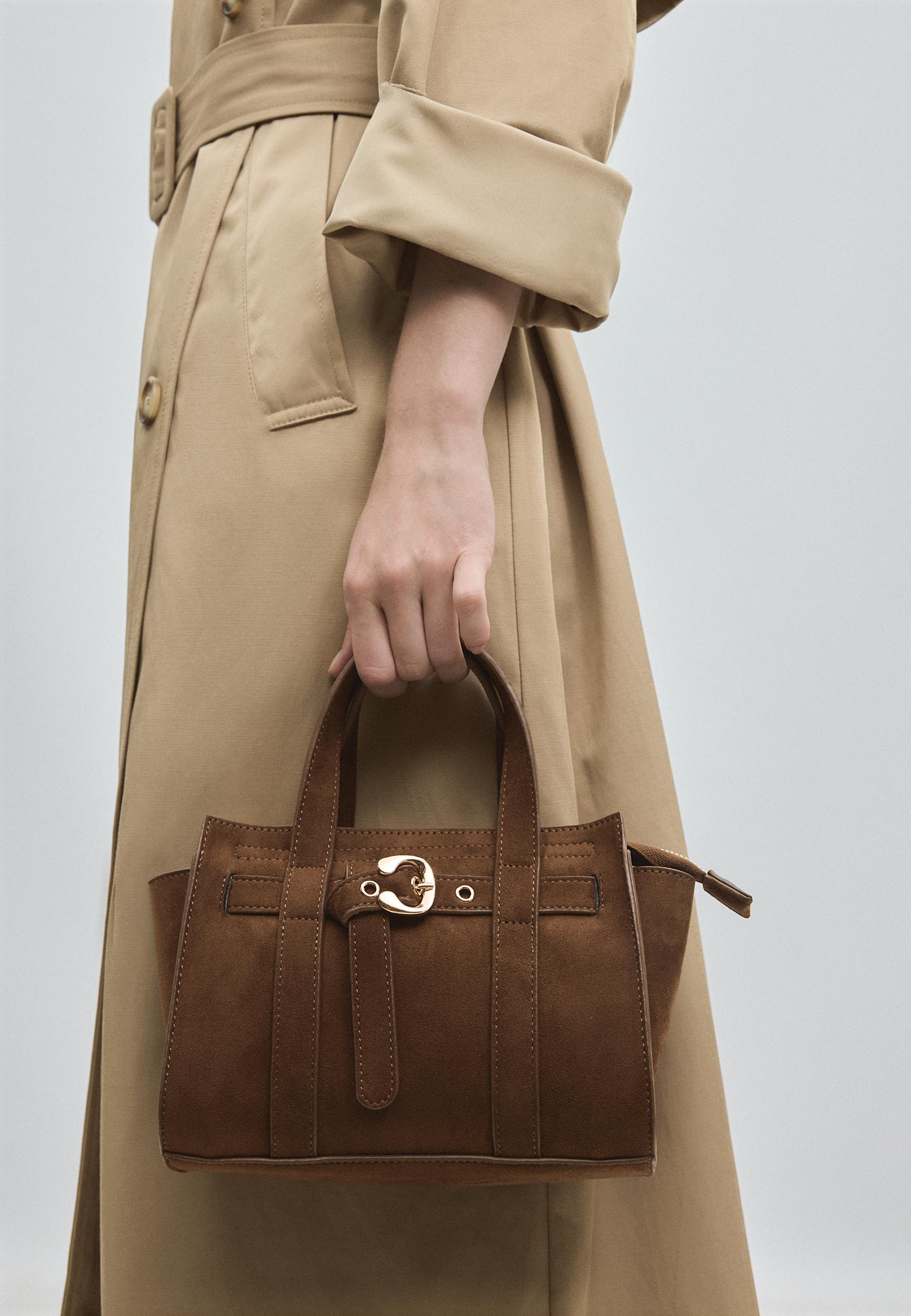 Mini tote bag with buckle — Brown