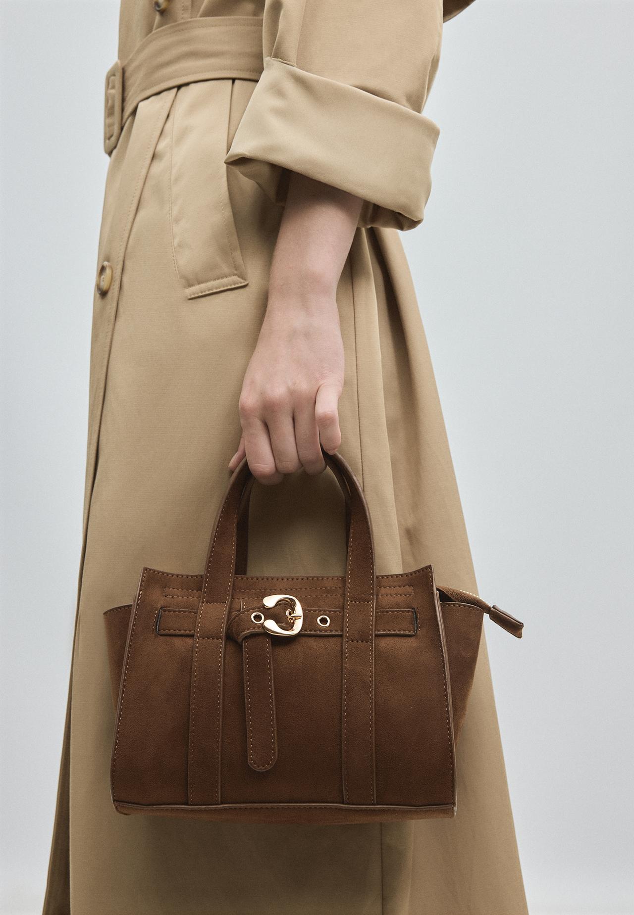Mini buckle tote bag — Brown