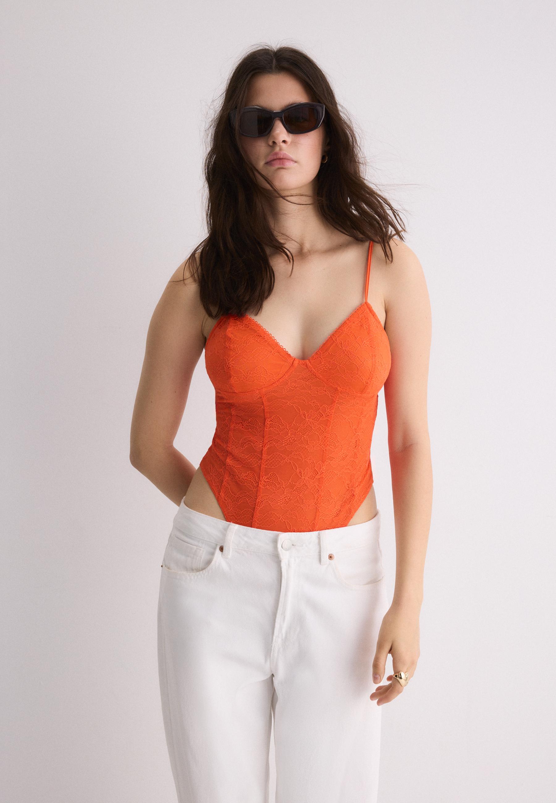 Lace strap bodysuit — Orange