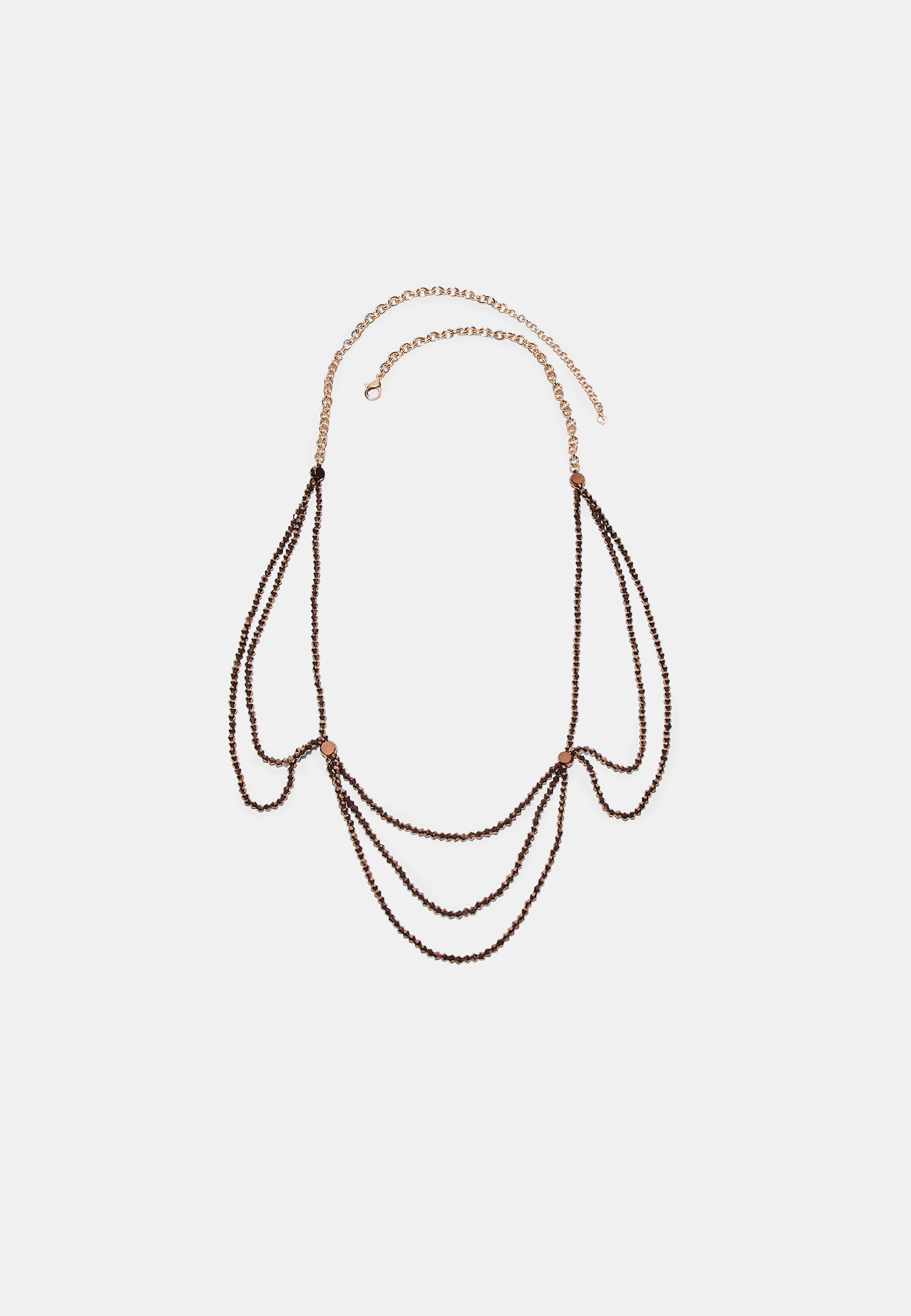 Multi-way beaded necklace — Brown