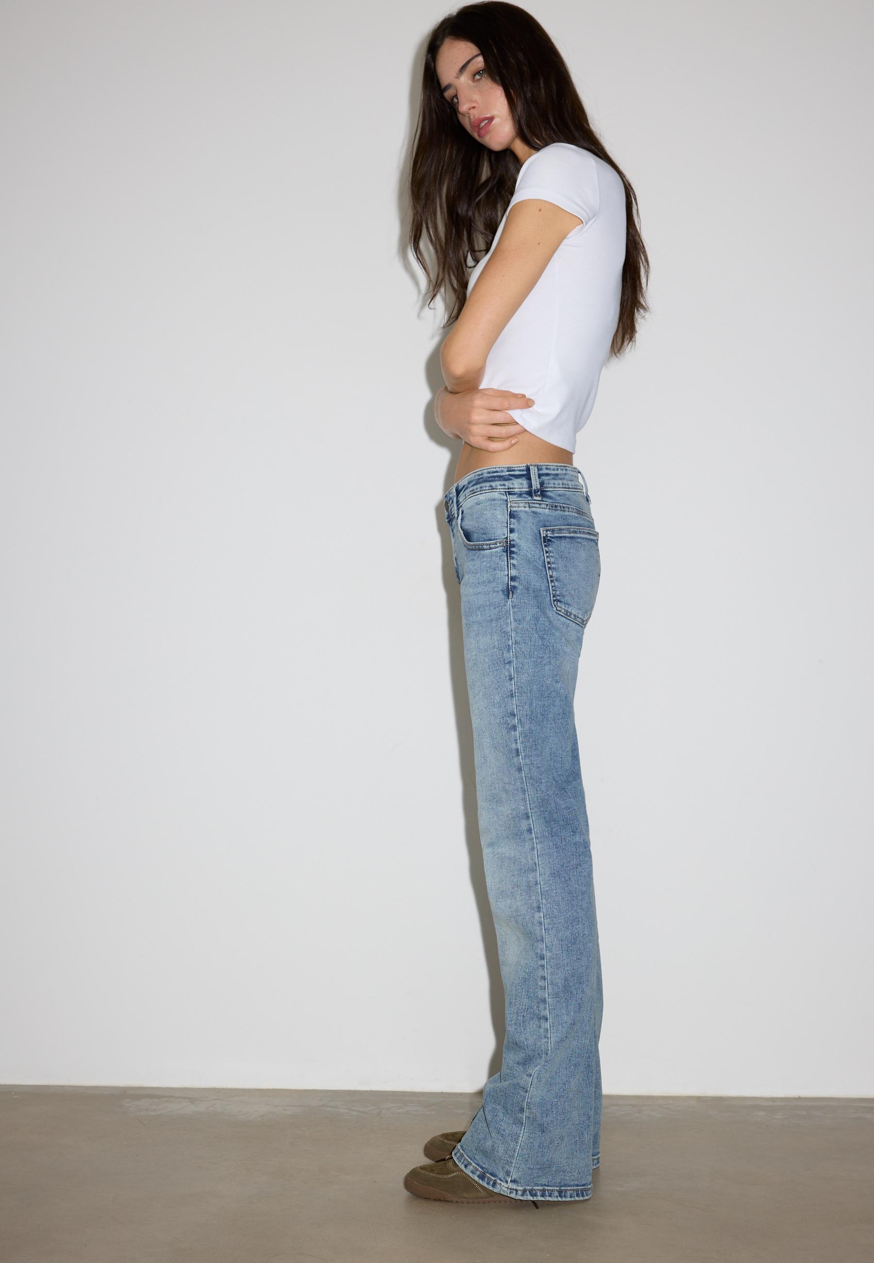 Low-rise bell bottom jeans — MEDIUM BLUE DENIM