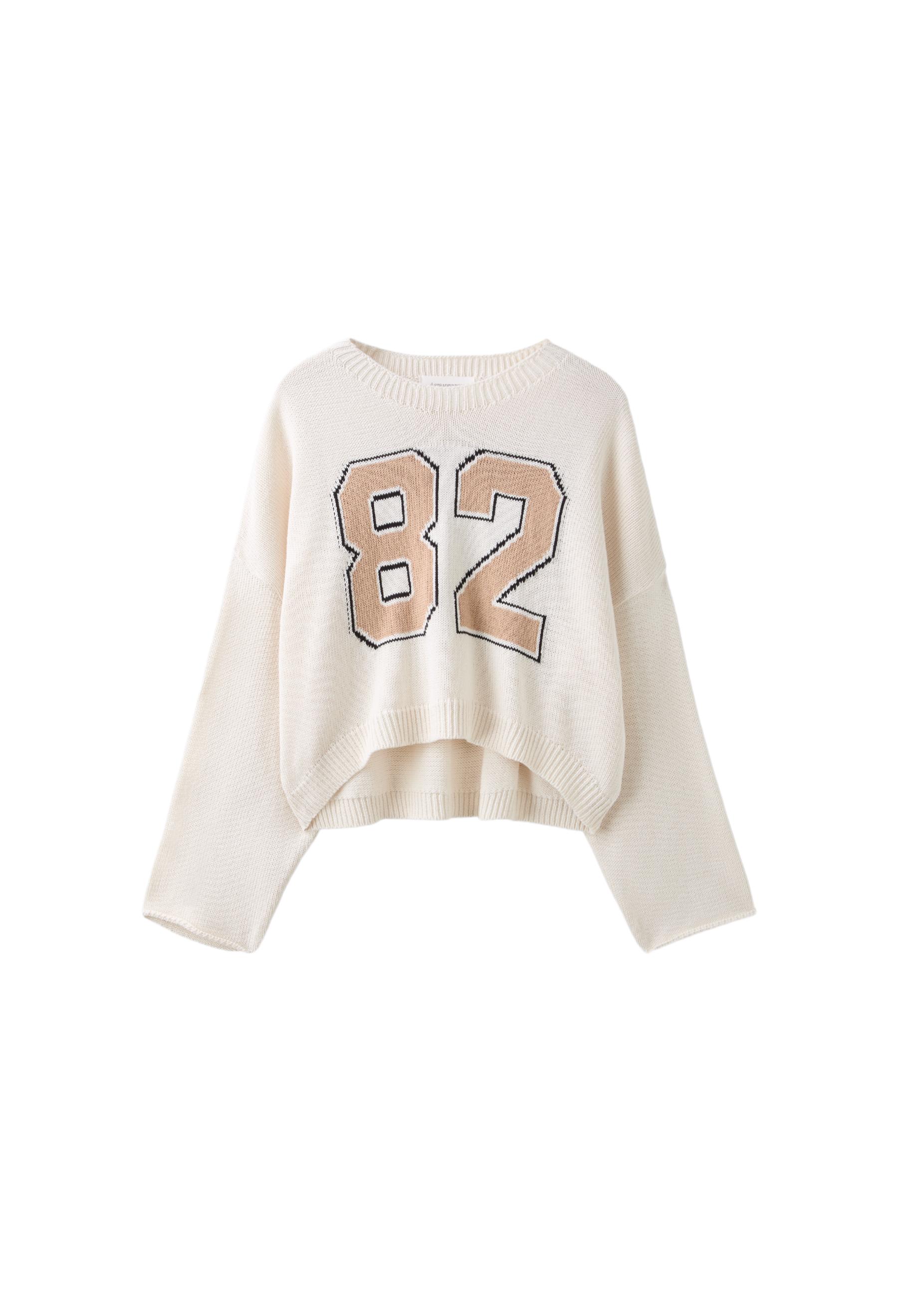 Number cropped knit jumper — Vanilla