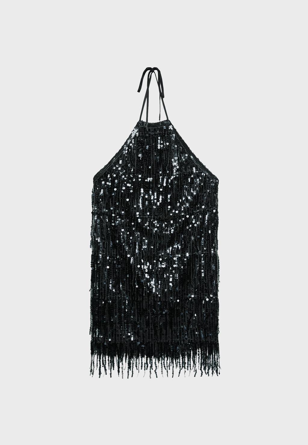 Pullu kısa halter elbise
