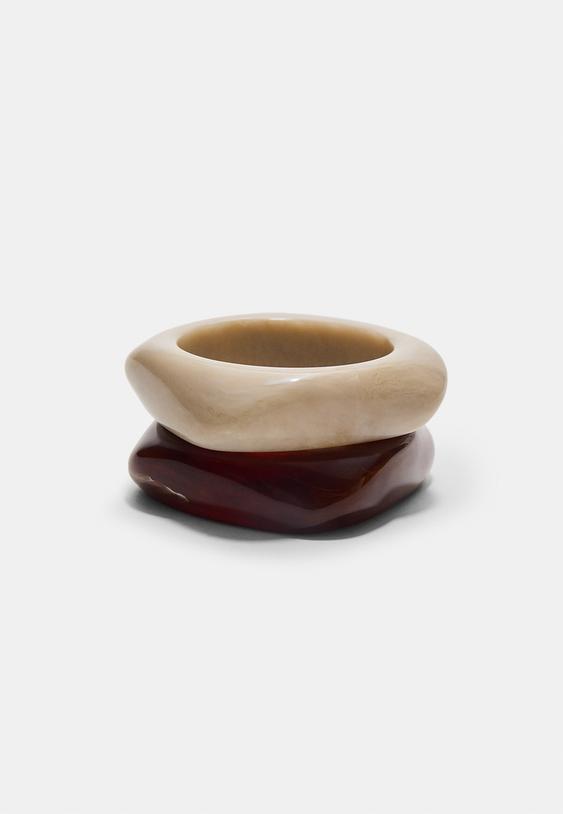 Stradivarius Set Of 2 Rigid Bracelets Brown Os