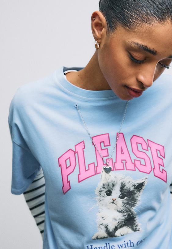 Stradivarius Graphic Short Sleeve T-Shirt With Appliqué Royal Blue S