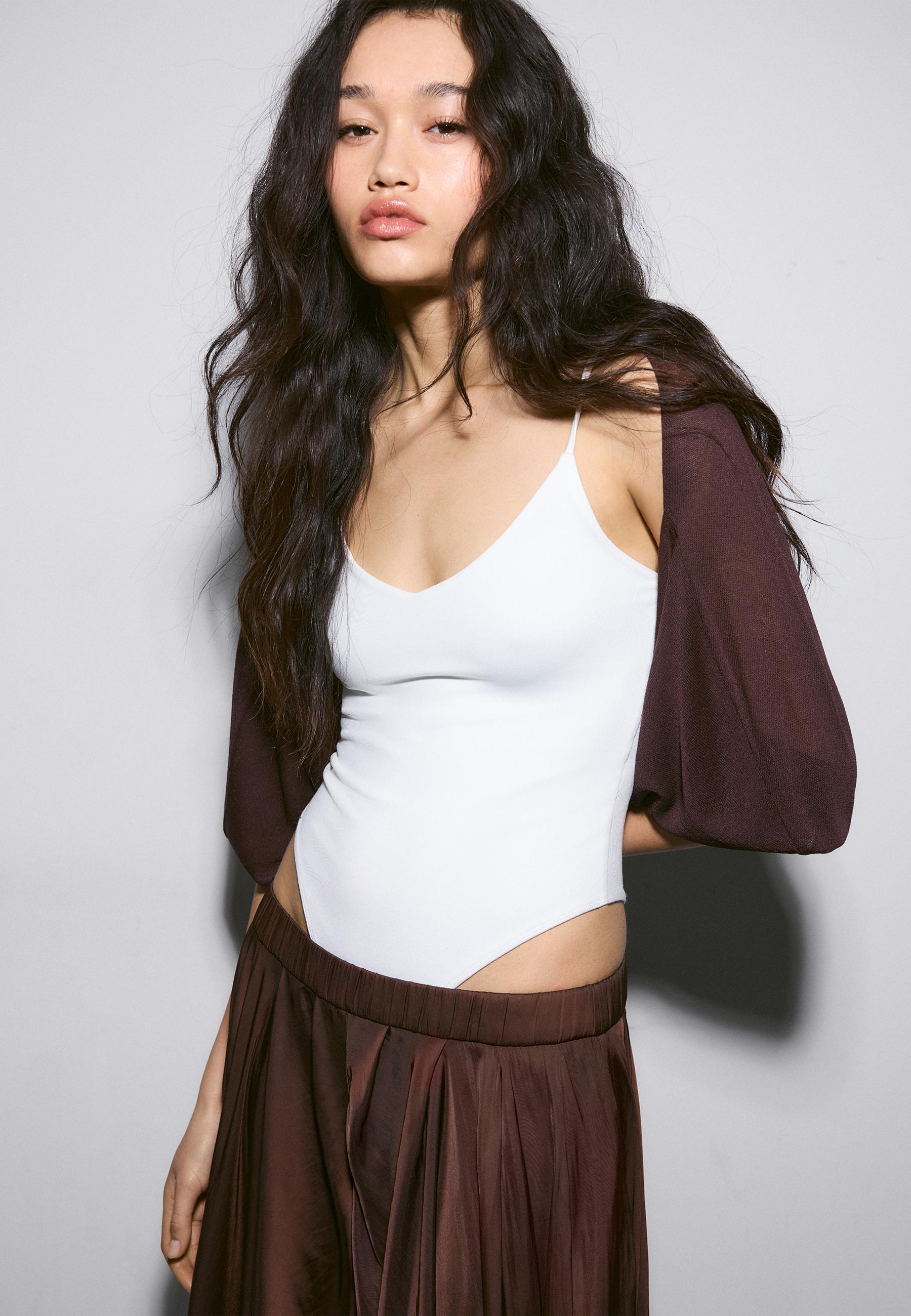 Open knit cardigan — Brown
