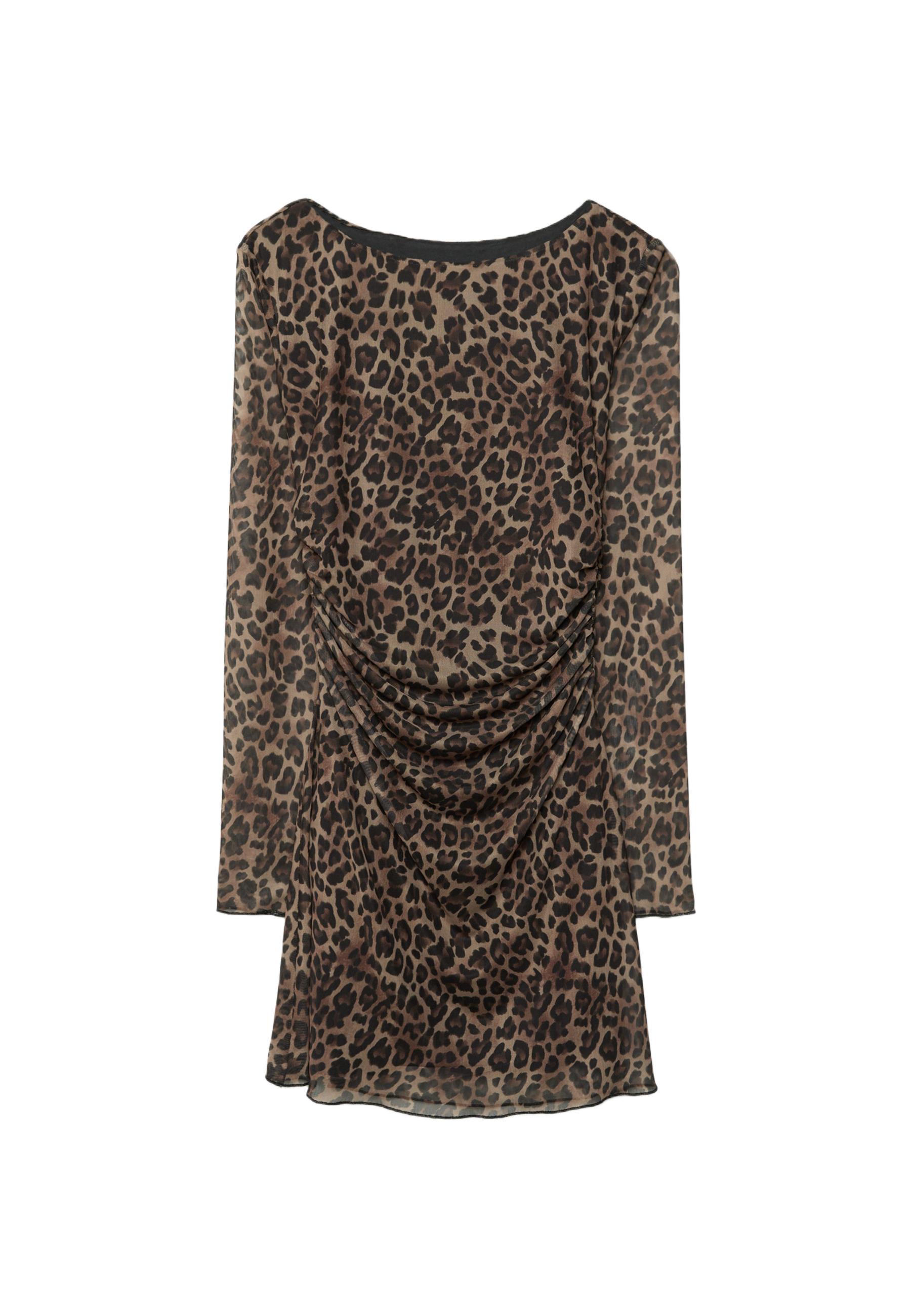 Short printed tulle dress — Mid beige