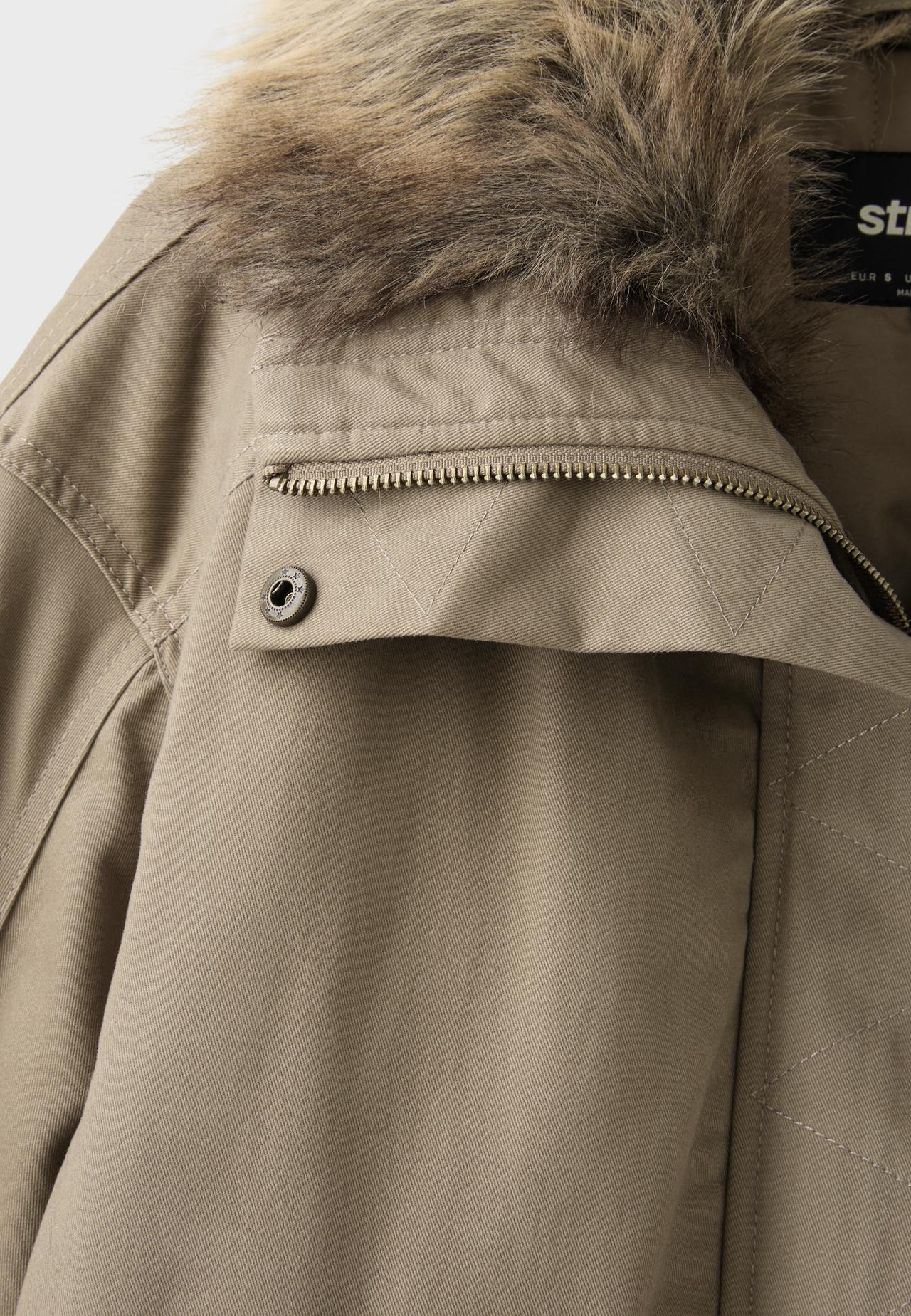 Faux fur collar jacket — Stone