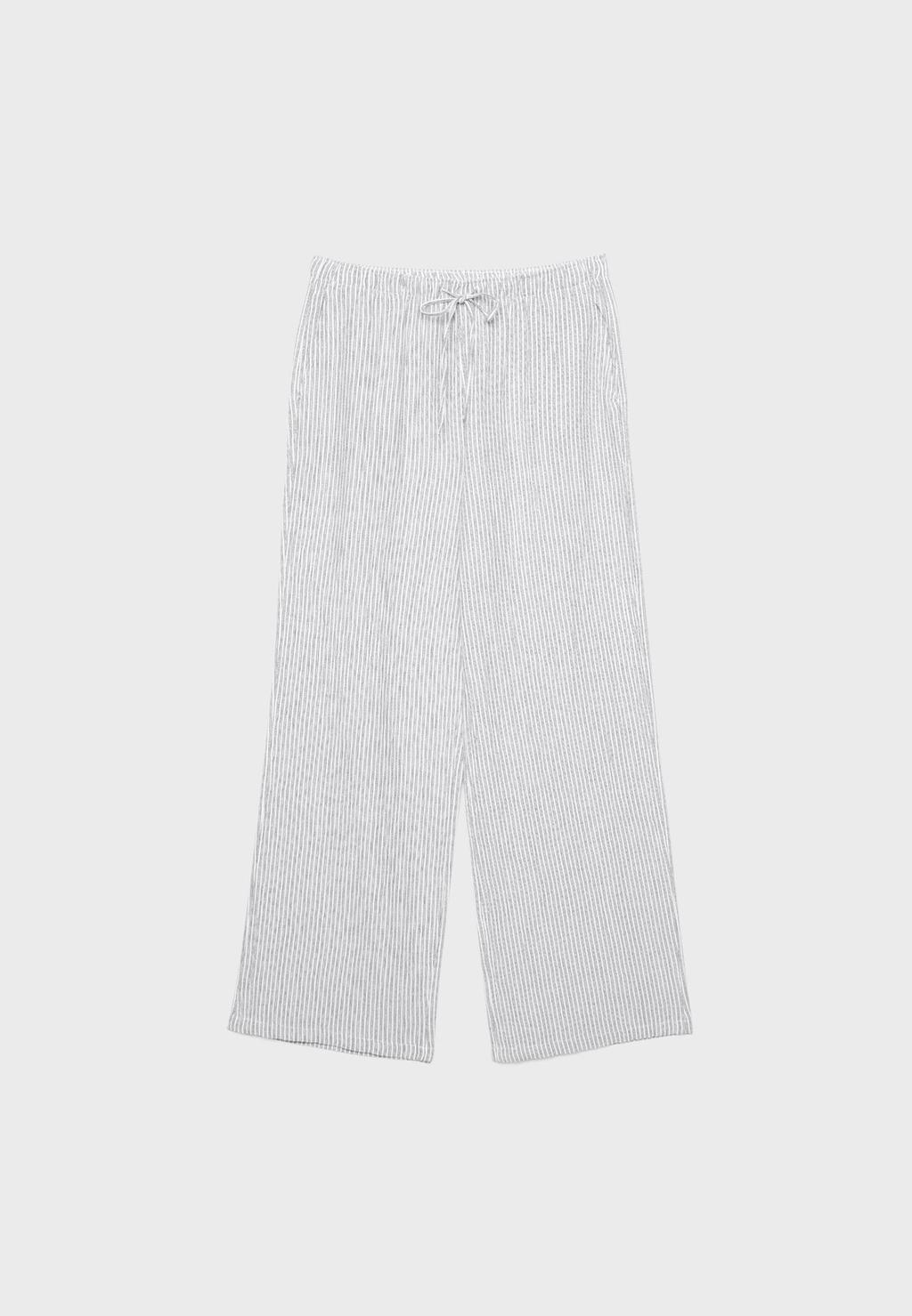 Pantalón fluido con lino rayas