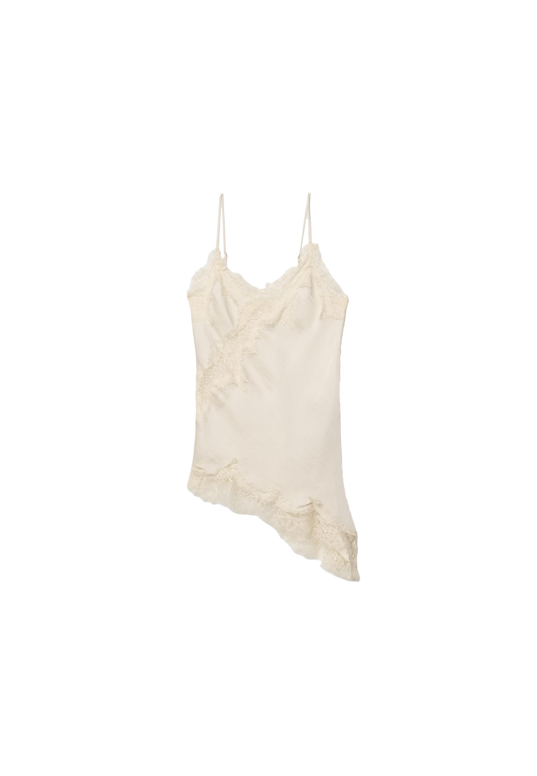 Asymmetric lace camisole top — Ecru