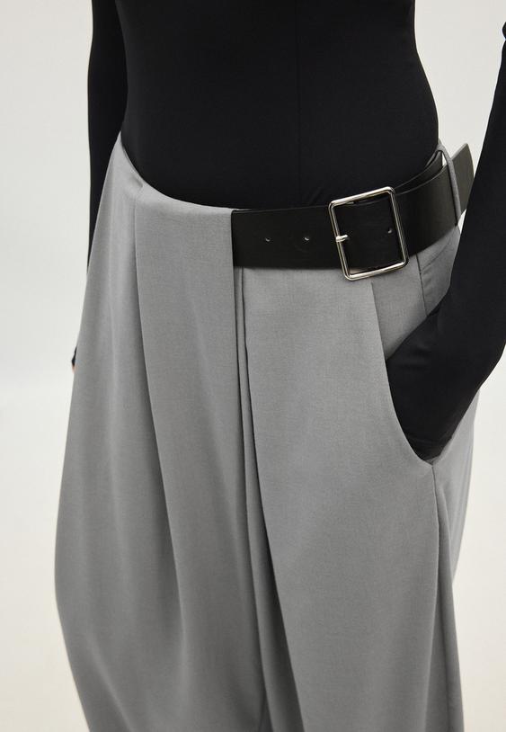 Stradivarius Darted Belted Smart Trousers Grey 12