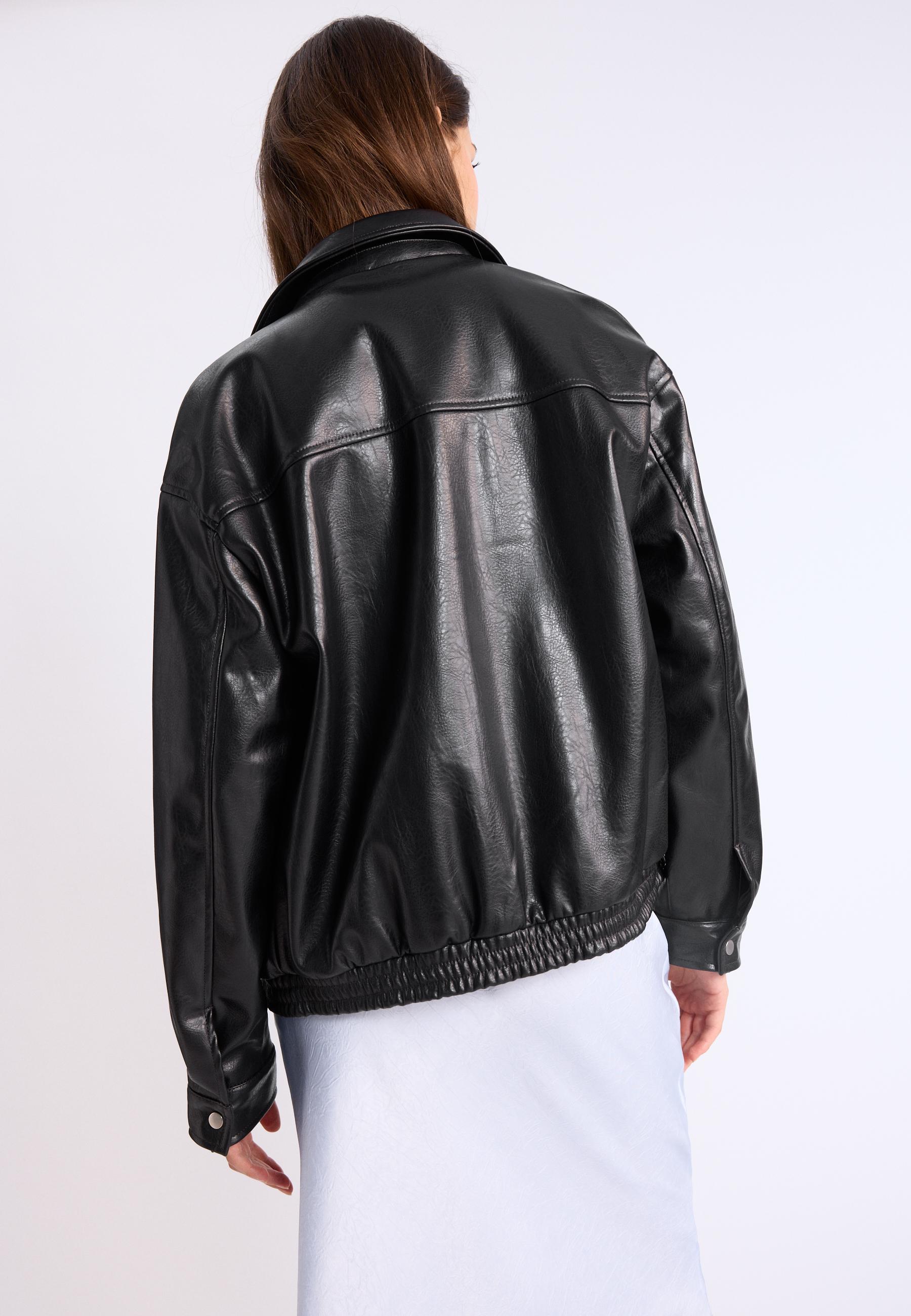 Oversize leather effect jacket — Black