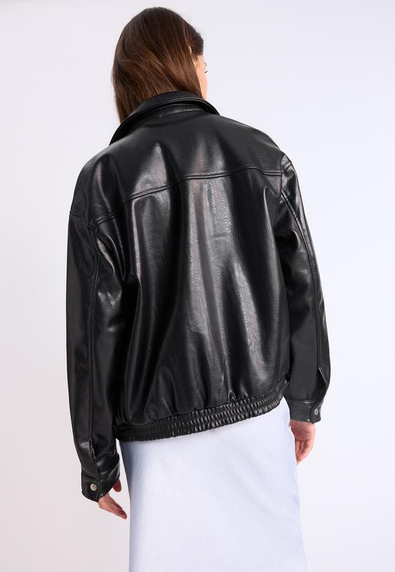 Stradivarius Oversize Leather Effect Jacket Black S