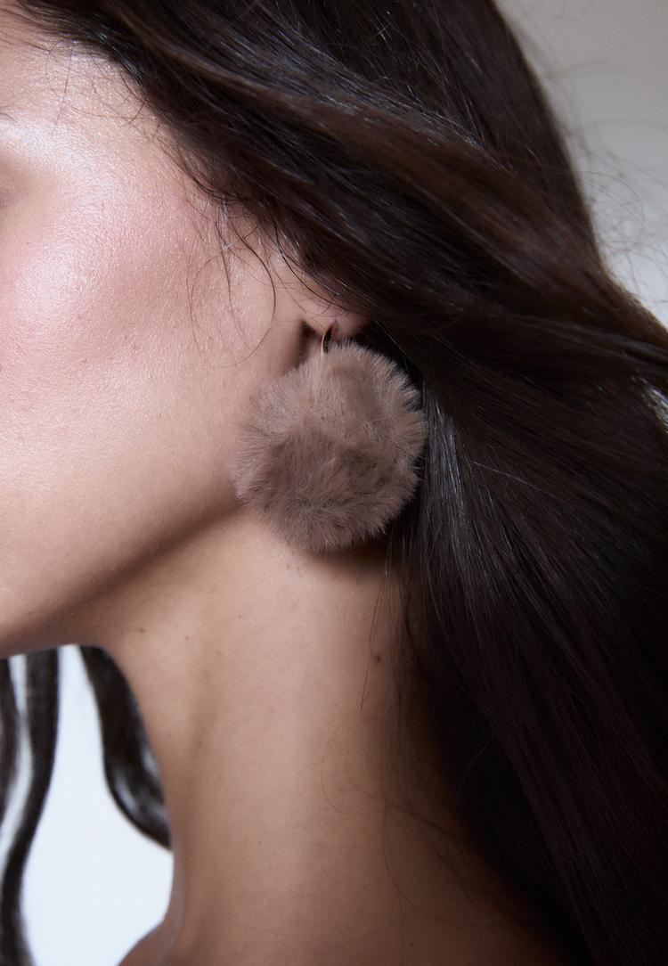 mini hoop earrings with faux fur pompom