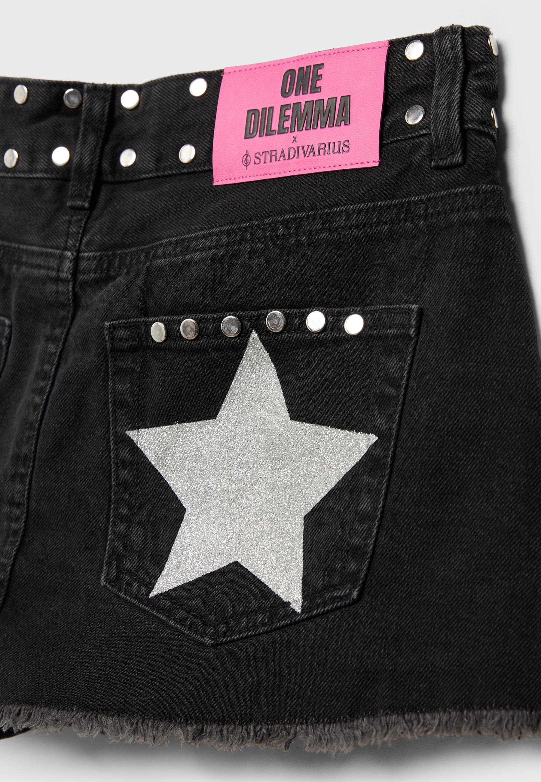 One Dilemma studded skort — BLACK DENIM WASH