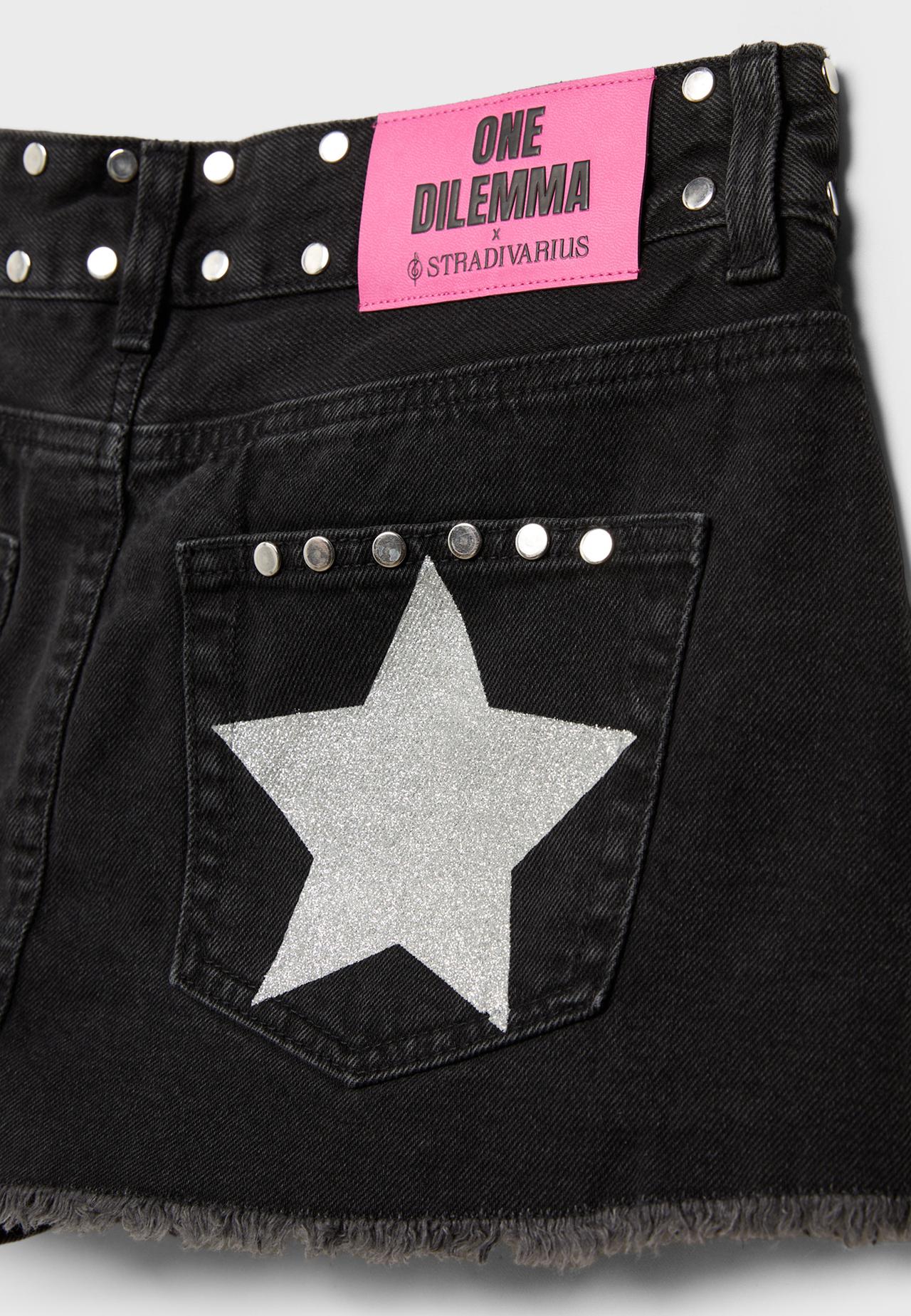One Dilemma studded skort — BLACK DENIM WASH
