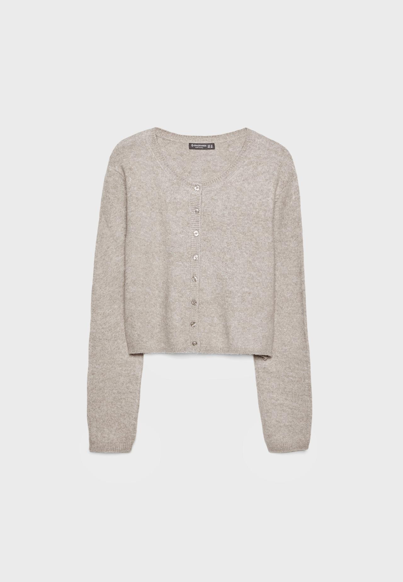 Soft-touch button-up knit cardigan — Stone