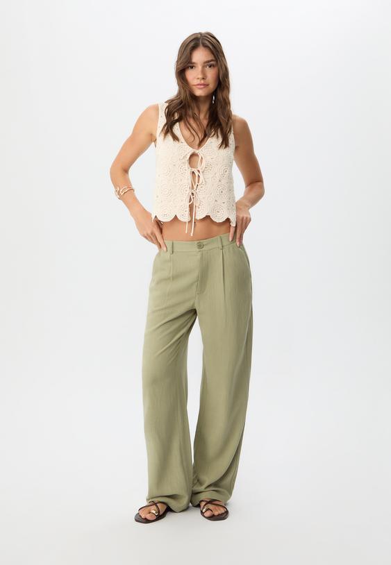 pantalon recto efecto lino