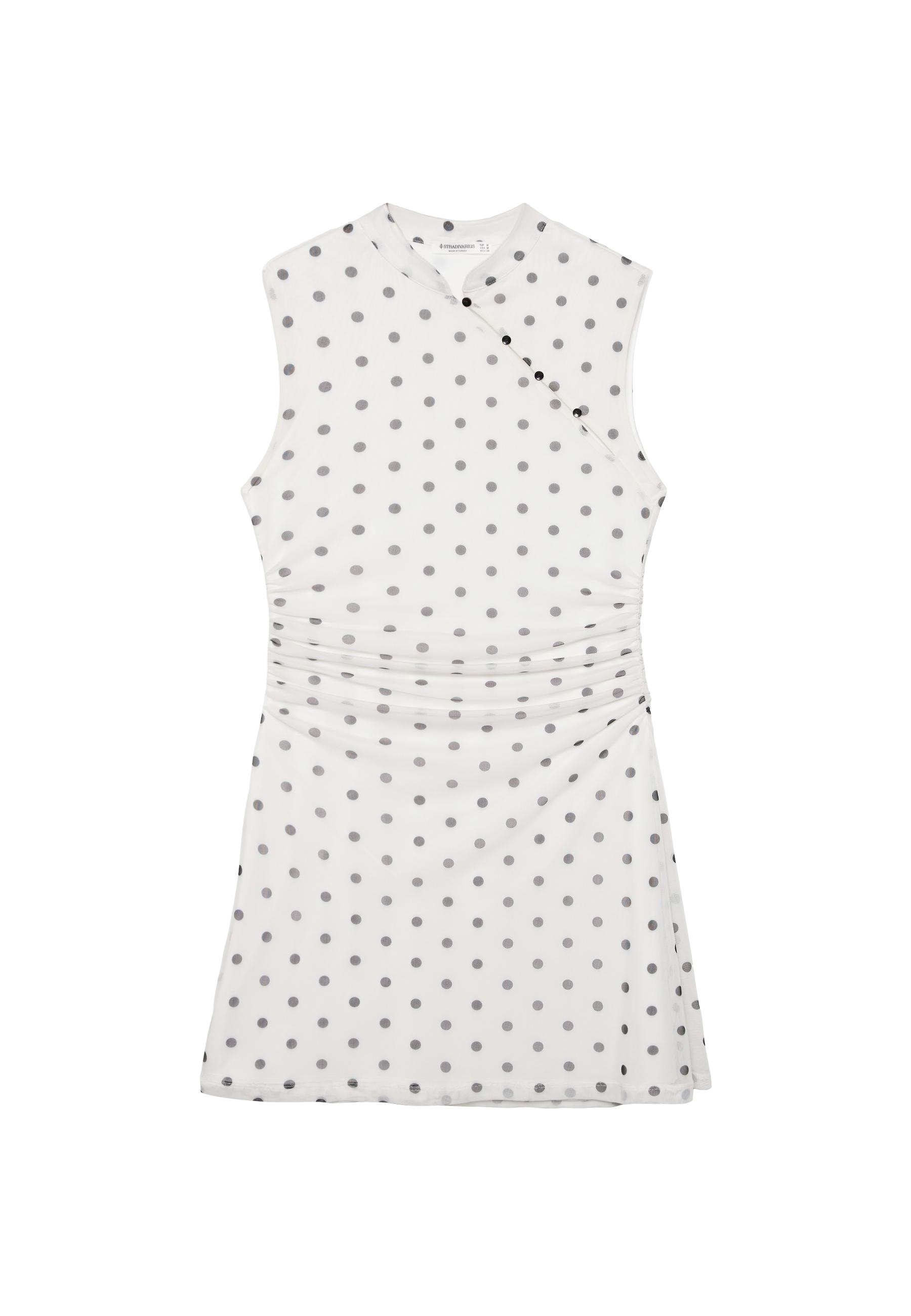 Polka dot short qipao dress — Ecru
