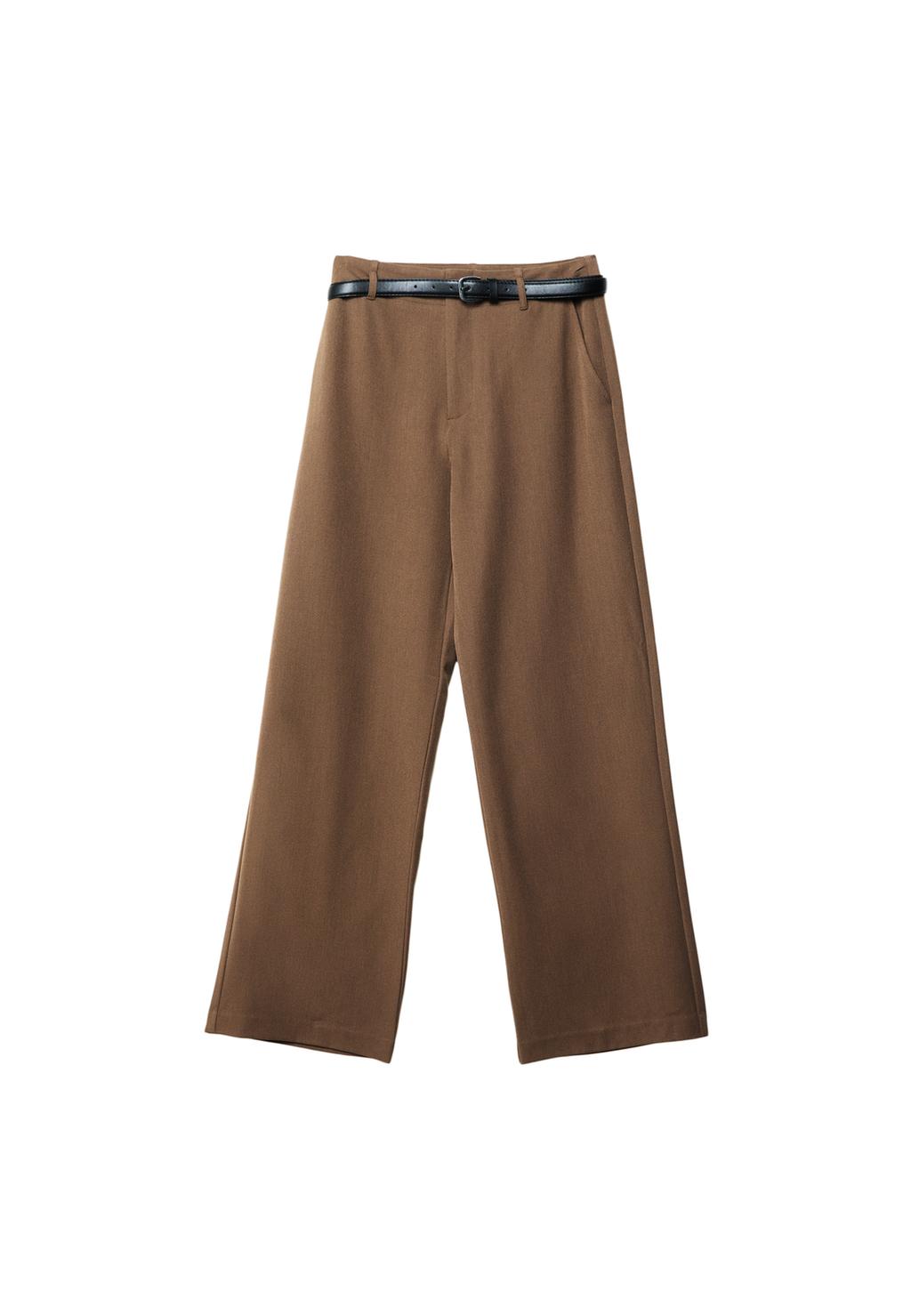 Fließende, gerade Stoffhose mit Gürtel