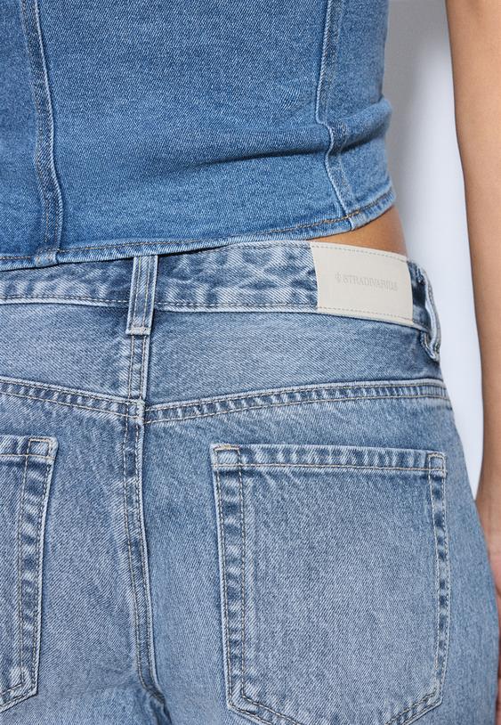 Stradivarius Bermuda Baggy En Jean Denim Bleu Moyen Clair Délavé 38