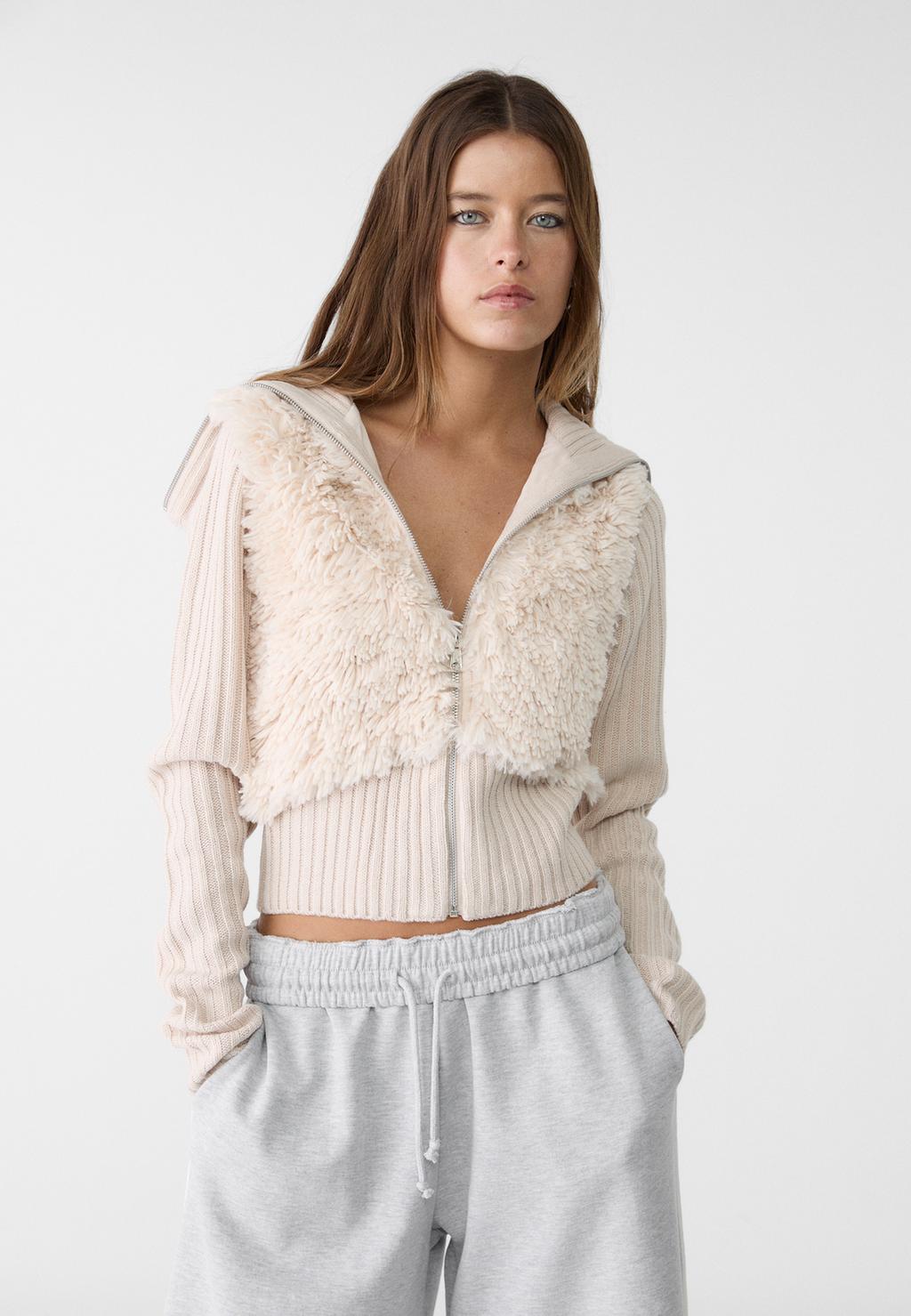 Matching faux fur knit cardigan