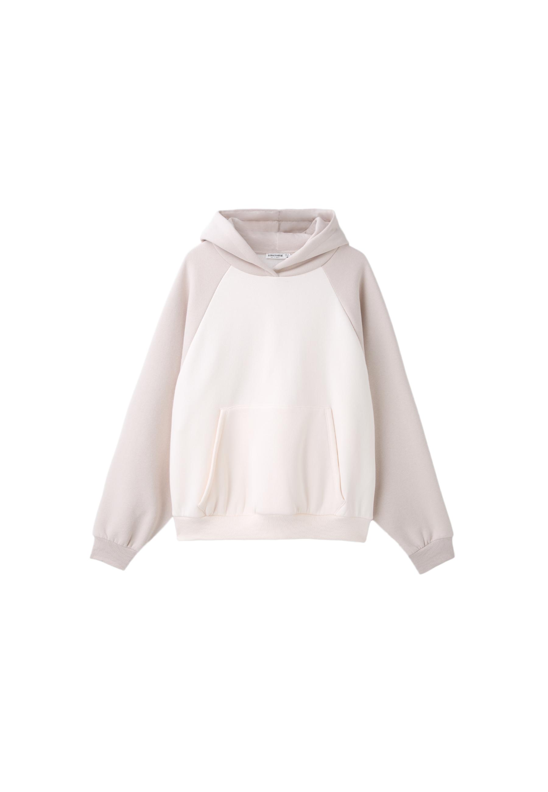 Contrast raglan sleeve hoodie — Stone