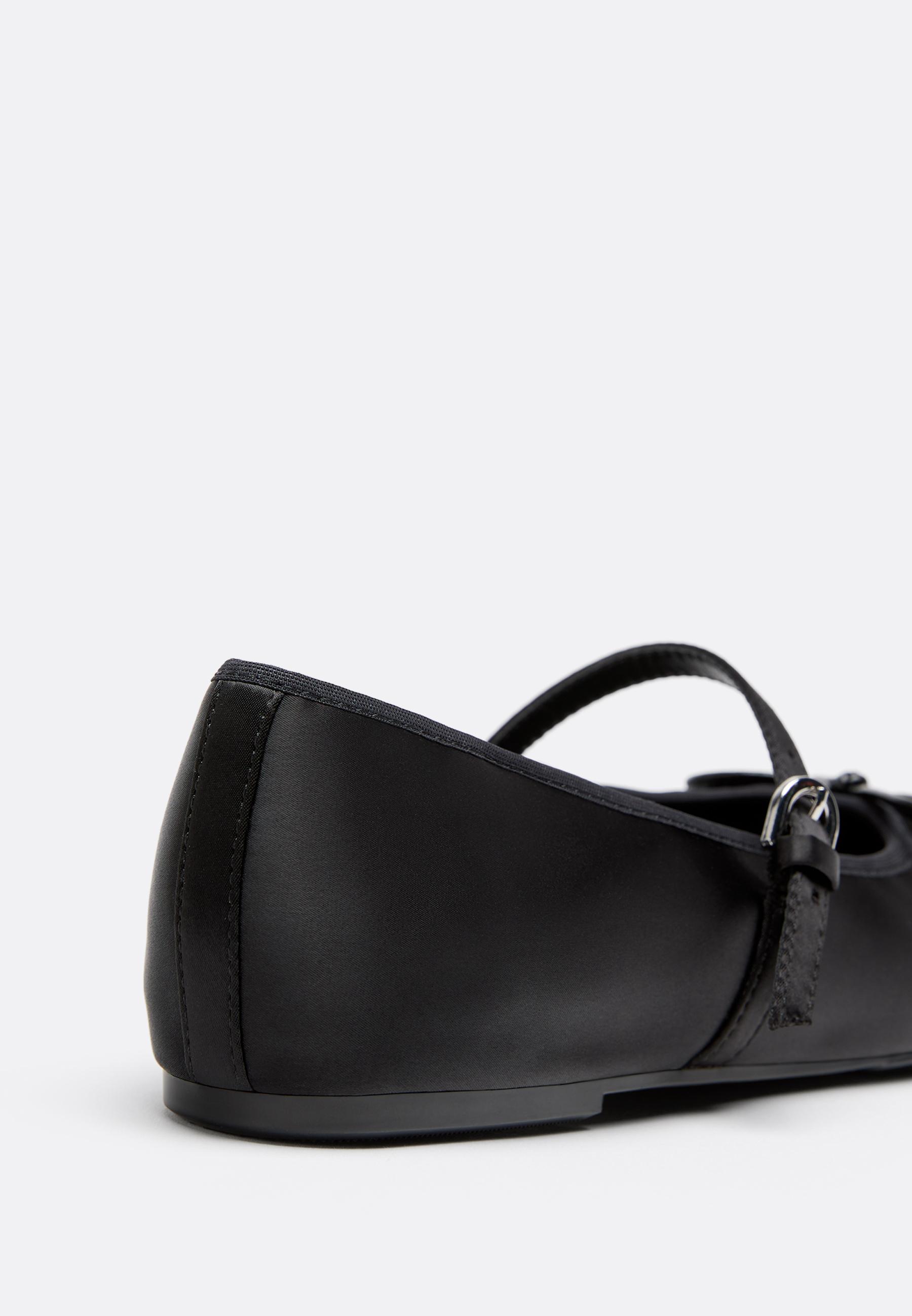 Satin buckle ballet flats — BLACK 