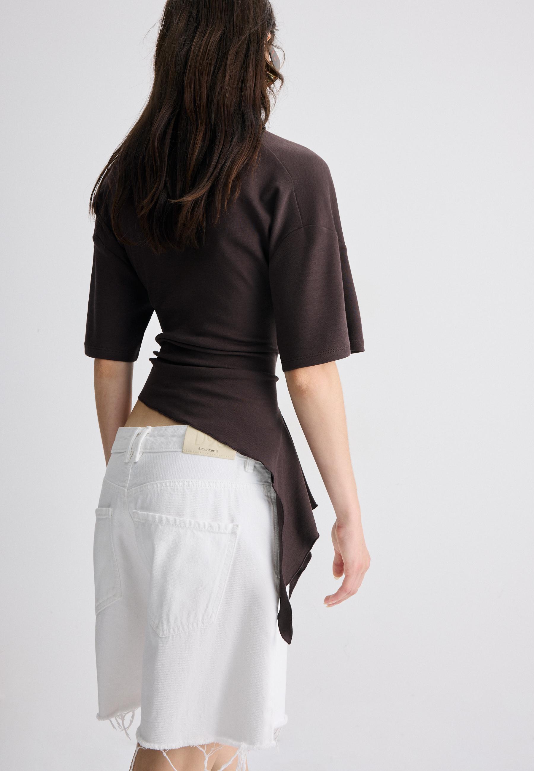 Asymmetric short sleeve T-shirt — Brown