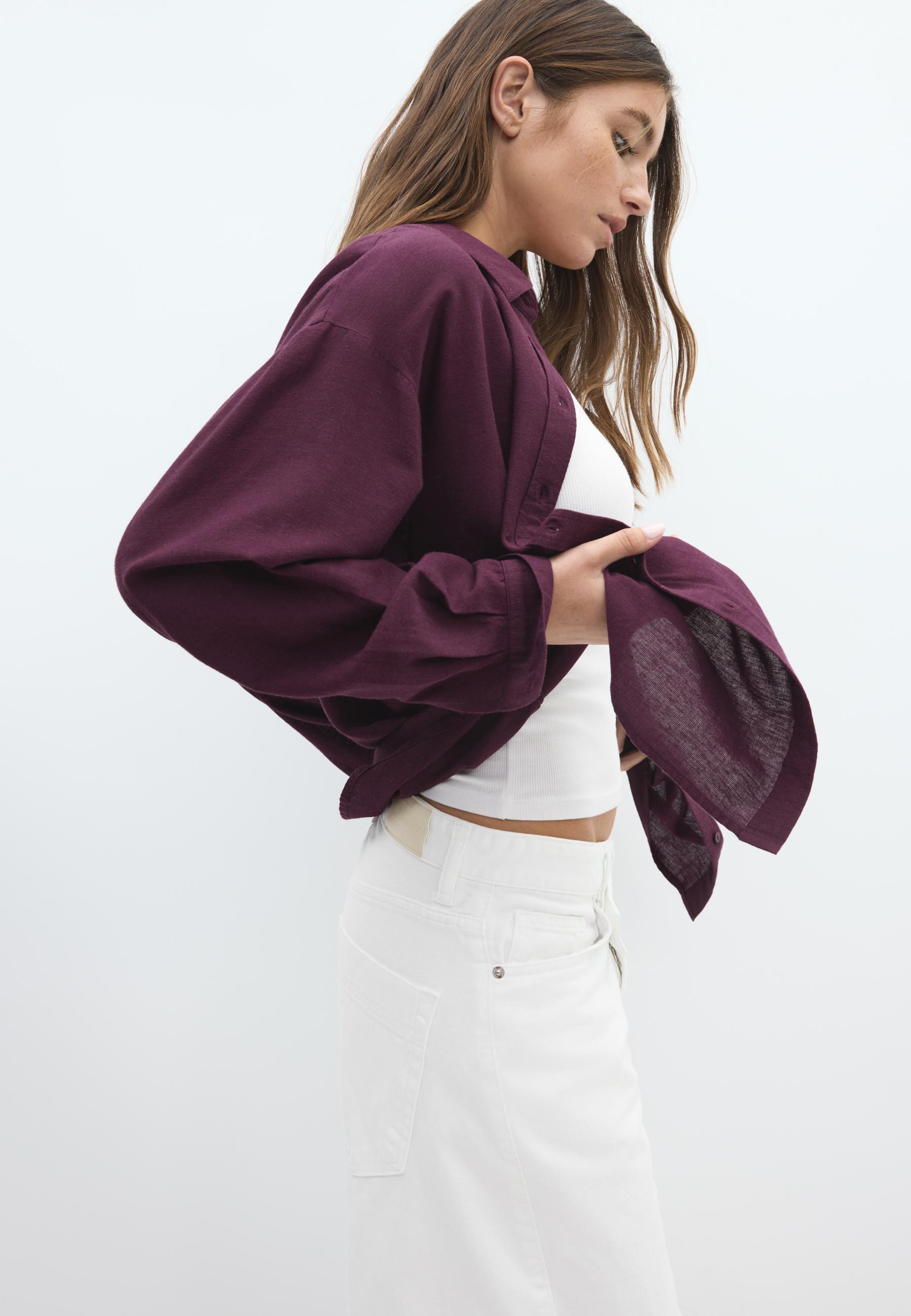 Linen-effect flowing shirt — Purple