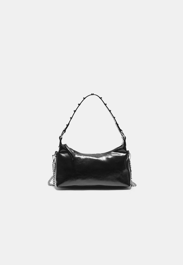 Stradivarius Studded half-moon shoulder bag Black OS (STRADIVARIUS) Stradivarius Studded half-moon shoulder bag Black OS (STRADIVARIUS)