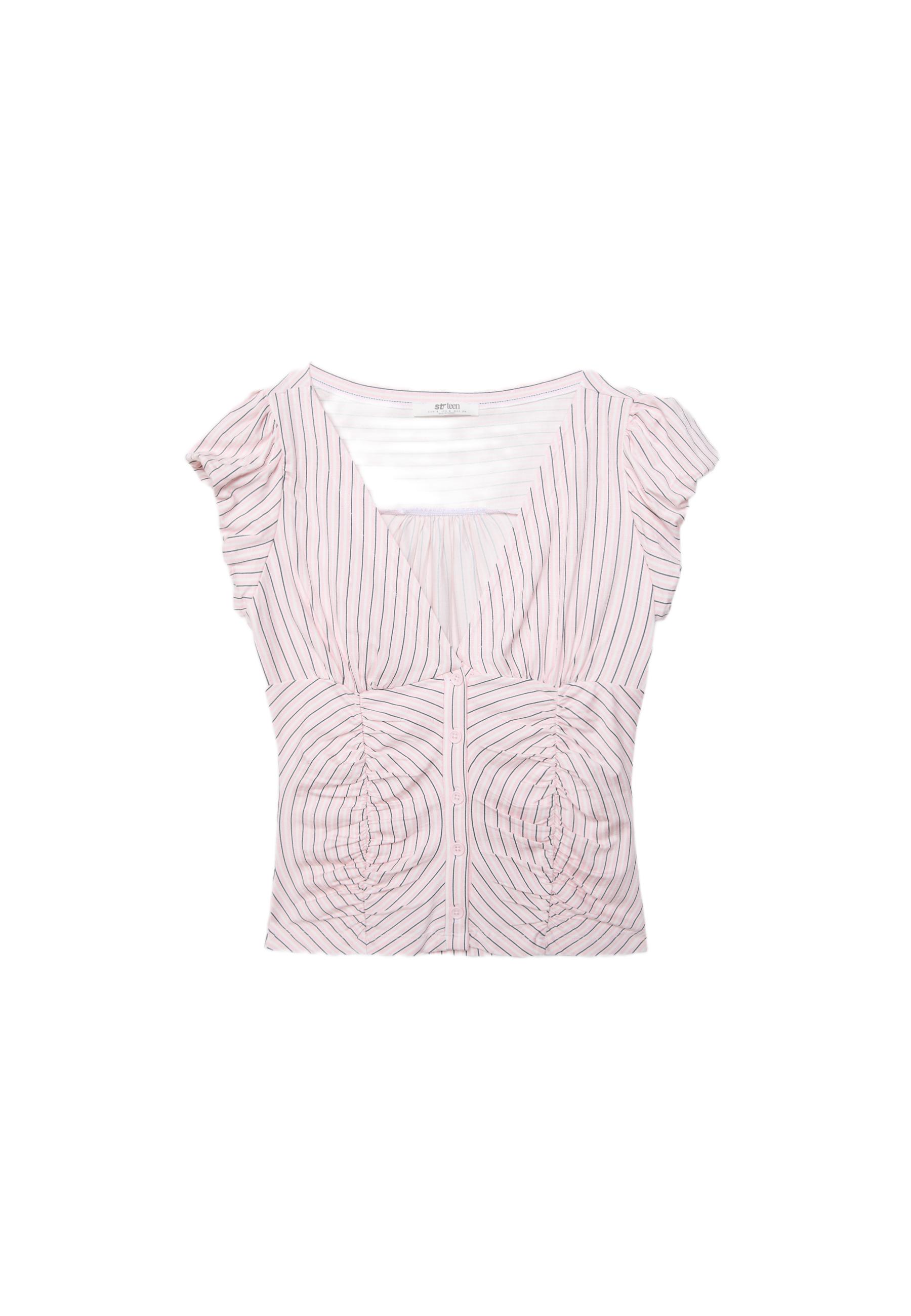 Gathered short sleeve shirt — Pastel pink