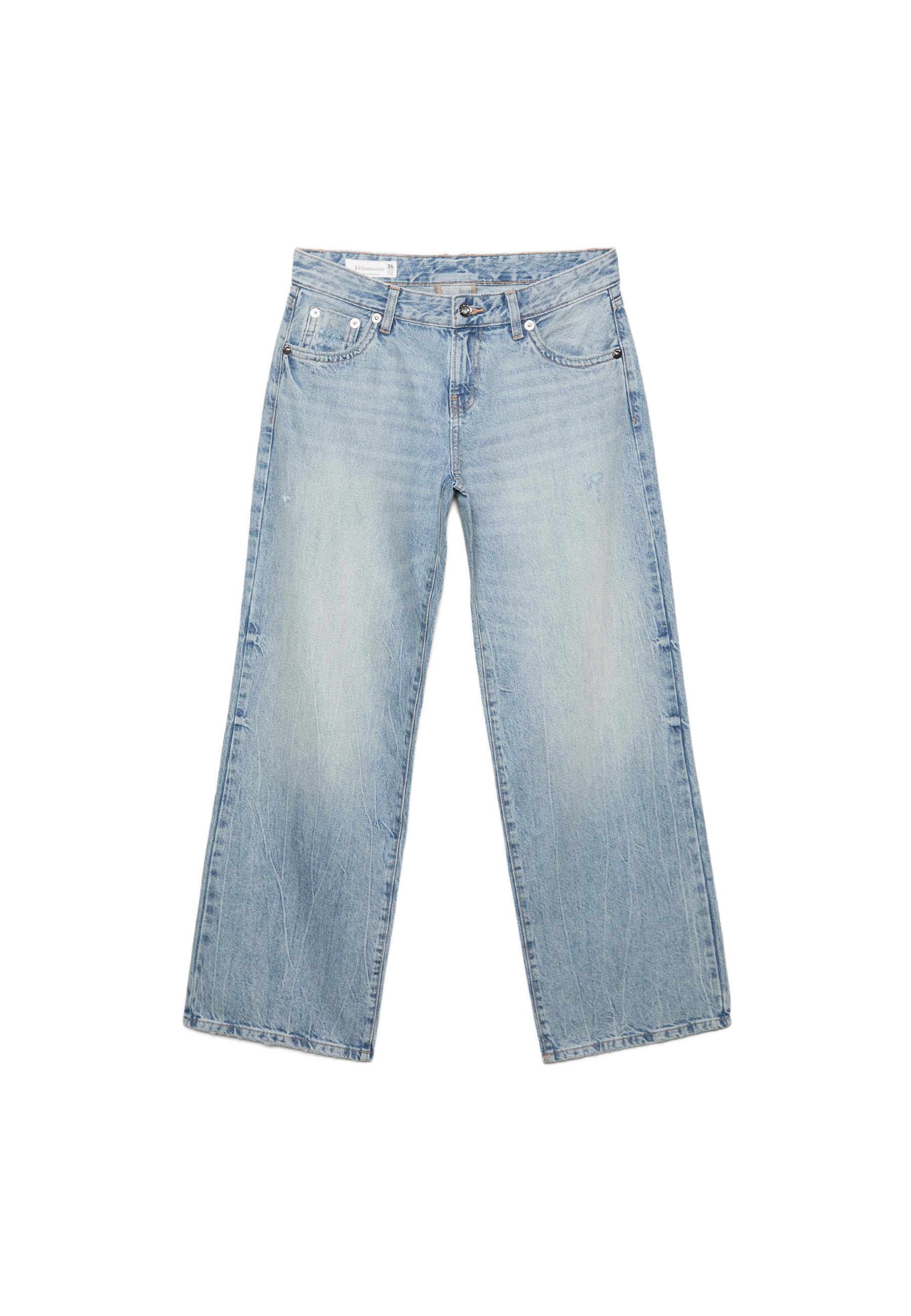 Low-rise straight jeans with studded pockets — OVERDYED BLUE DENIM