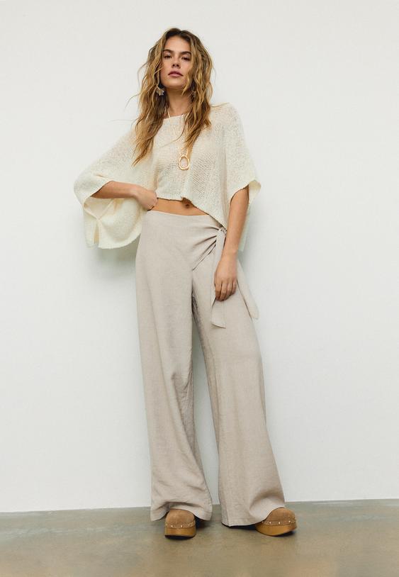 Stradivarius Flowing Sarong Trousers Stone L