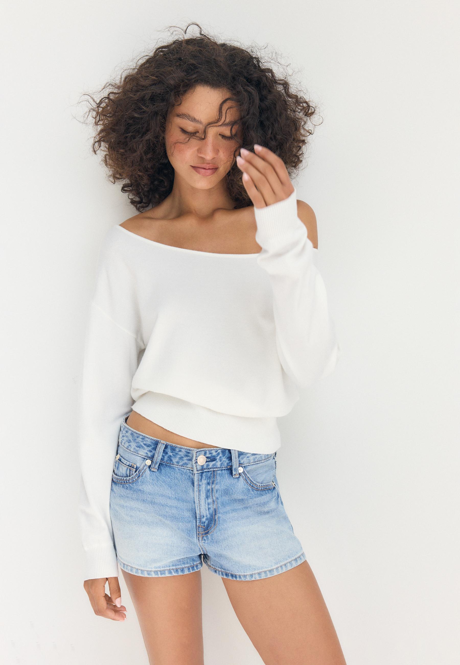 Boat neck knit jumper — Ecru
