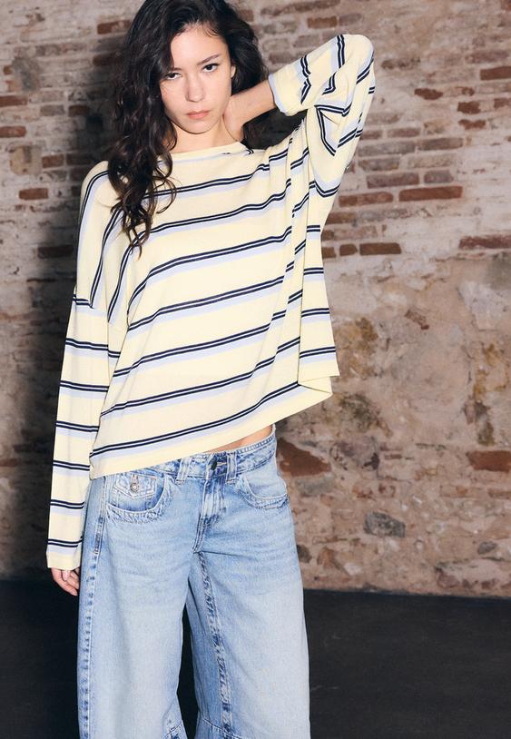 İnce çizgili triko kazak - Görsel 6