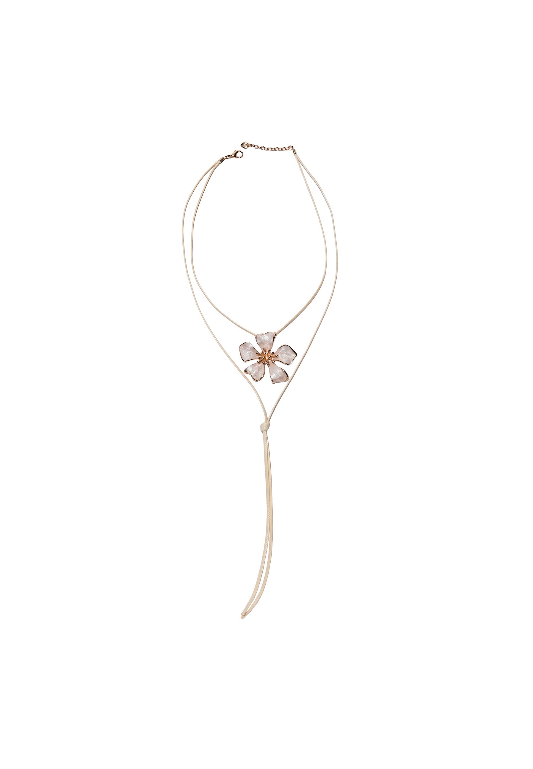 Floral cord necklace — Ecru