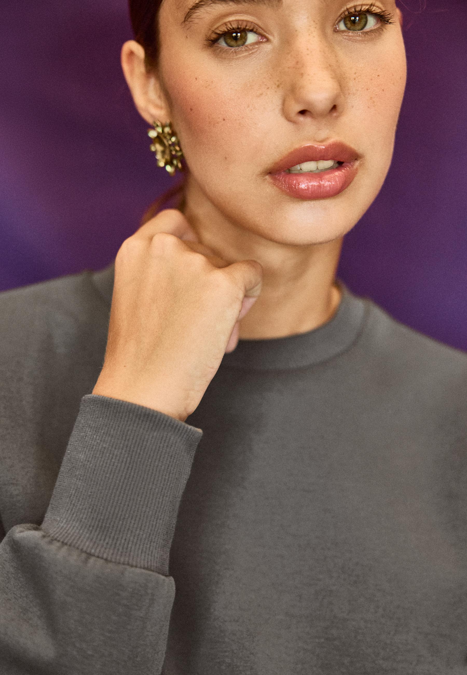 Cropped sweatshirt with wide waistband — Dark grey