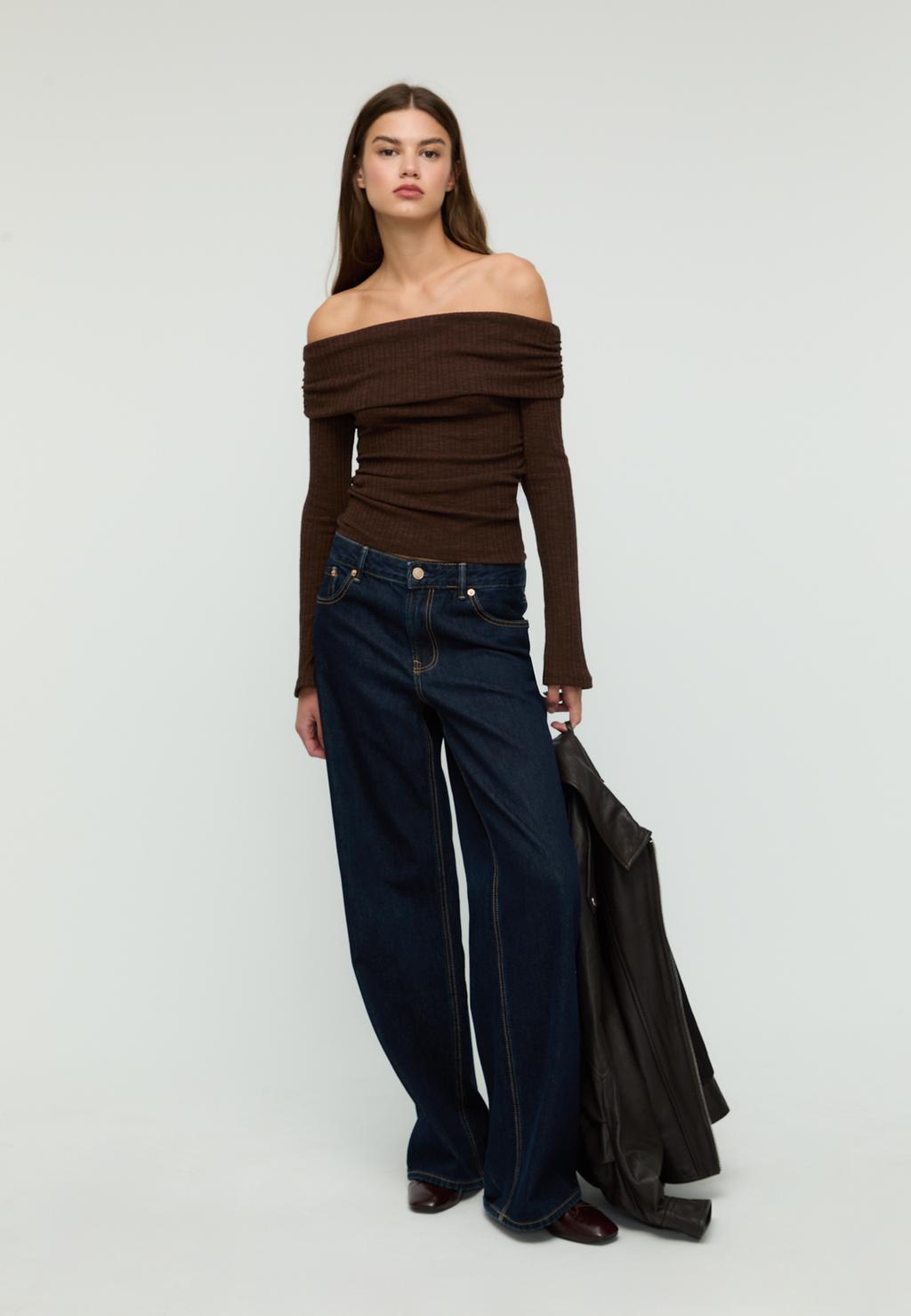 Ruched Knit Bardot Top