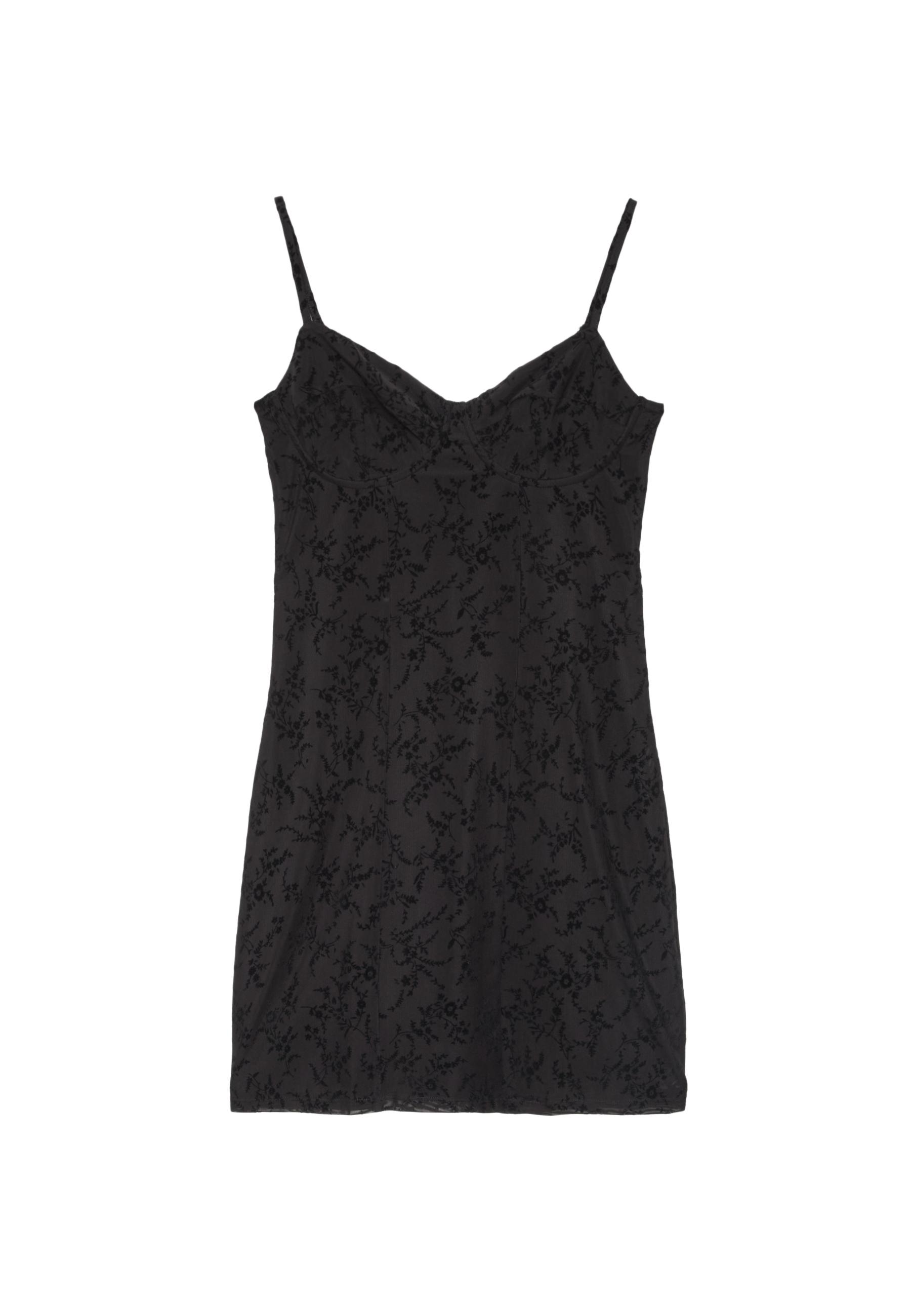 Short flocked strappy dress — Black