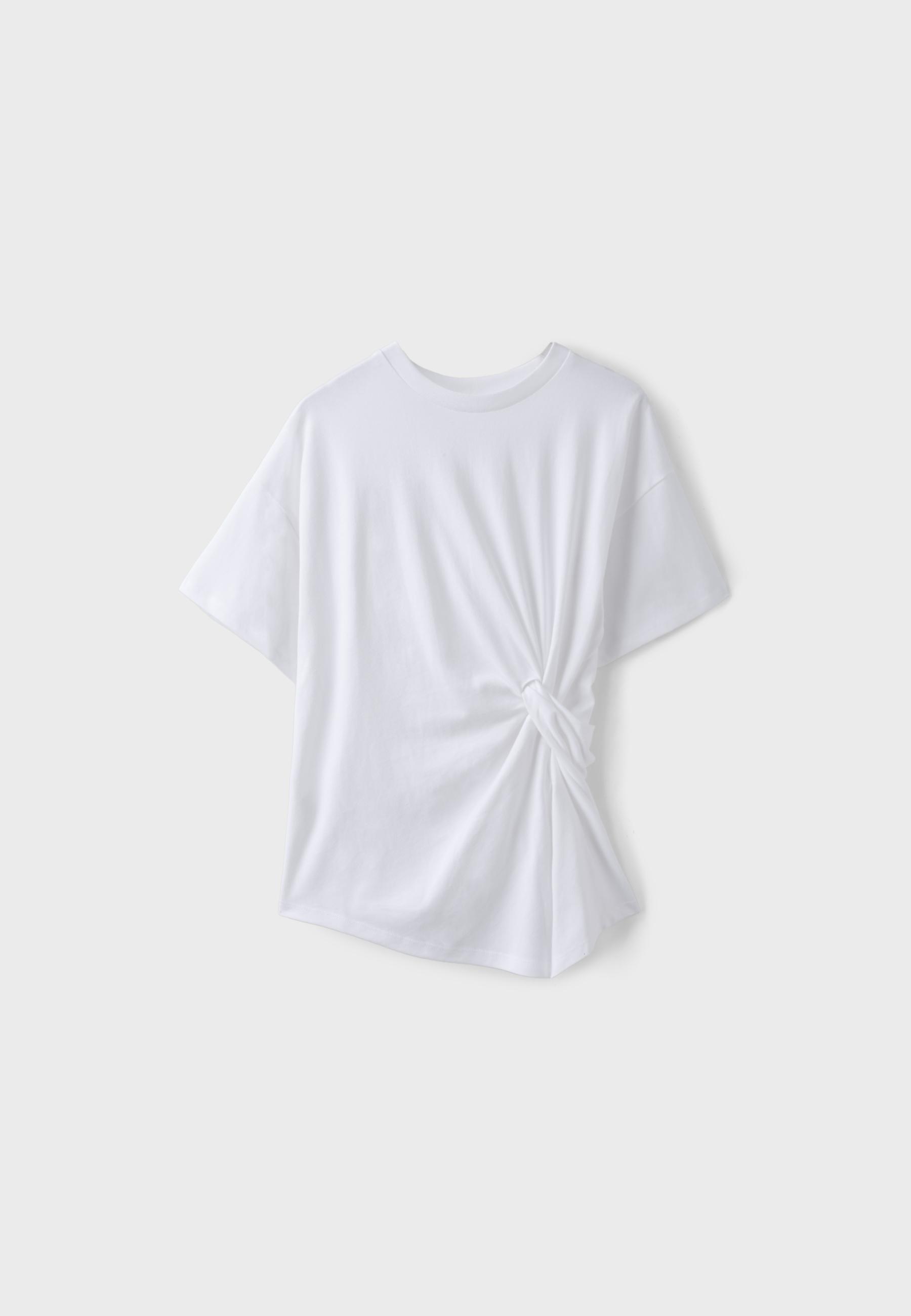 Short sleeve knot-detail T-shirt — Ecru