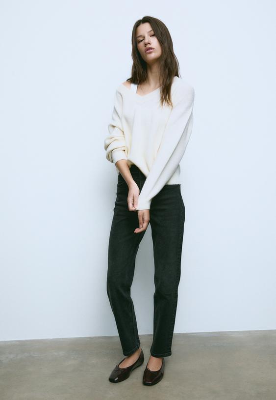 maglia scollo a v effetto feltro